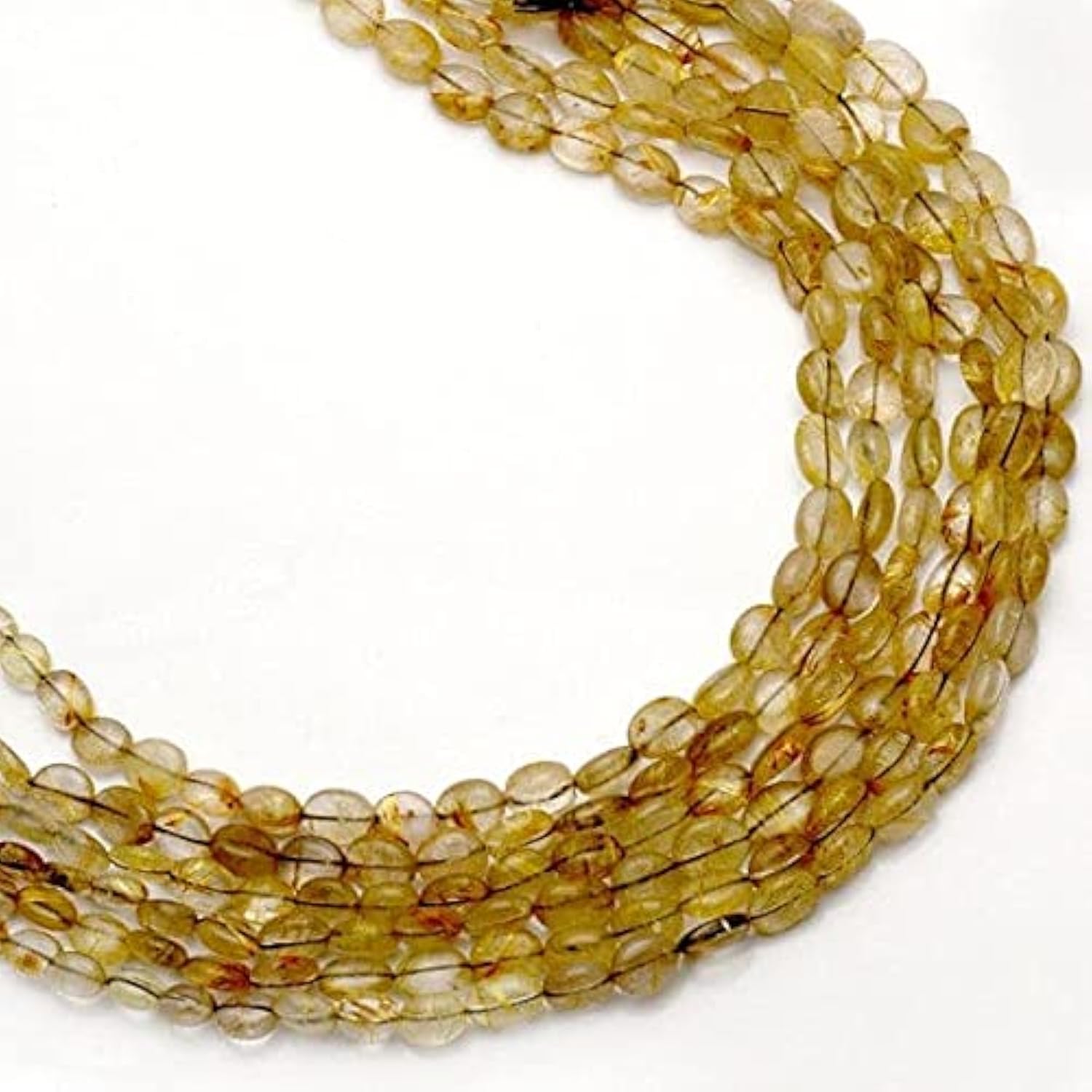 Quartz rutilé doré naturel en perles ovales pour création de bijoux