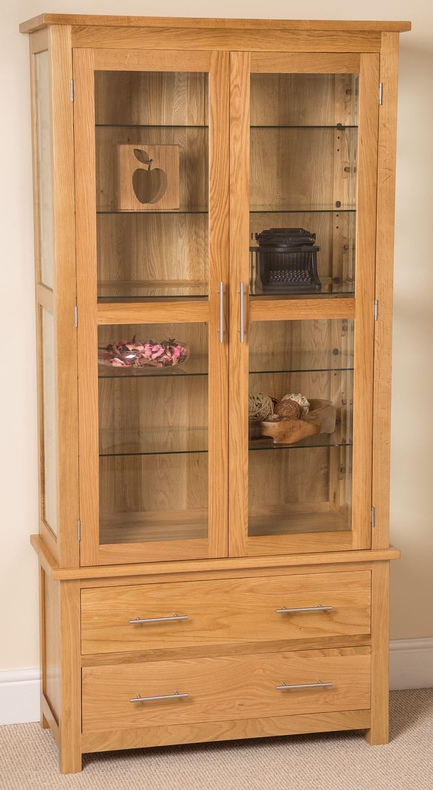 Oak Furniture King Oslo Solid Oak Display Cabinet | Light Wood Storage Cabinet | 90 x 40 cm Wooden Display Cabinet | Oslo
