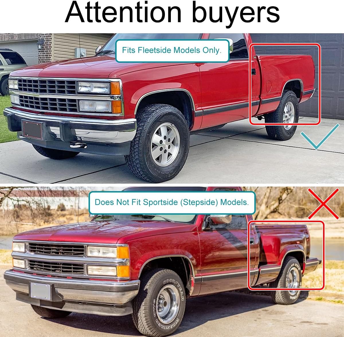 Spec-D Tuning 4PC Front + Rear Rugged Textured Pocket Rivet Style Fender Flares Compatible with 1988-1998 Chevy GMC C/K 1500