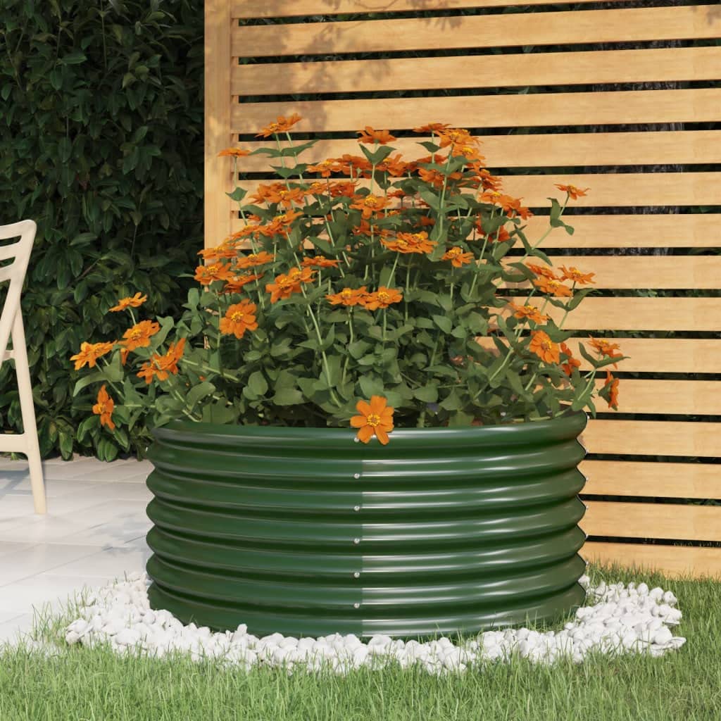 Fioriera rotonda verde, acciaio zincato, diametro 80 cm, altezza 36 cm, per esterni, aiuola rialzata, robusta
