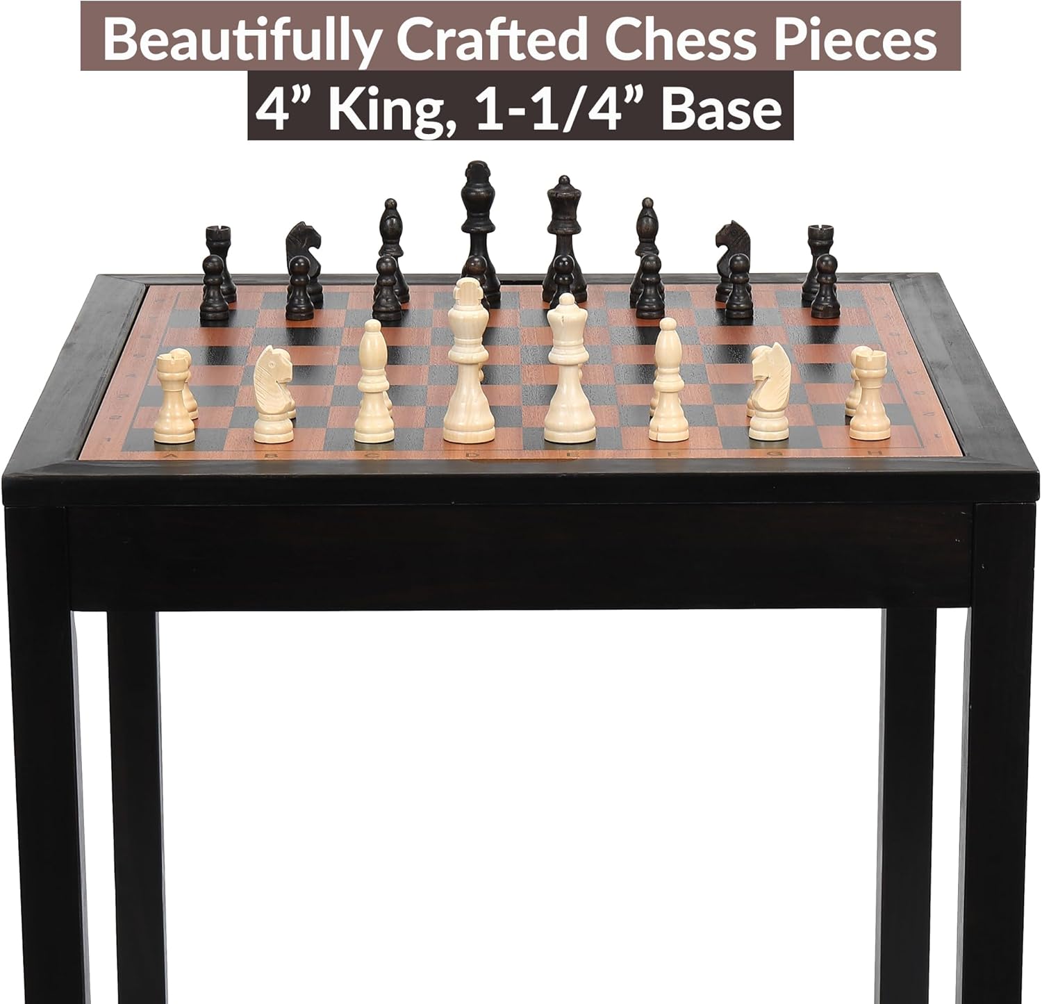 Sterling Games Wooden Chess Table | Chess, Checkers and Backgammon 3 in 1 Combo Game Table Furniture Set, 25" x 25", 4" King, Dark Zebra