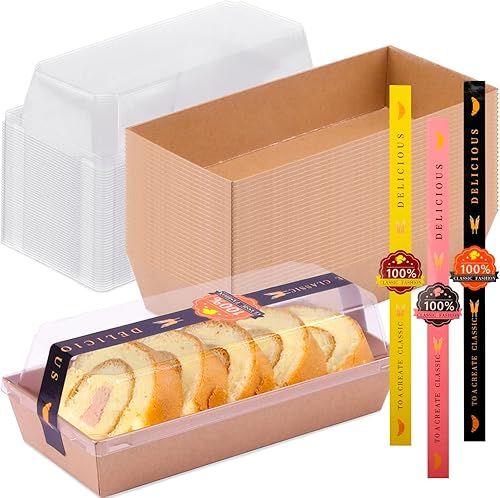 Miniatura 1 de Lainrrew 50 juegos de cajas de rollo para pasteles, contenedores de plástico de rollo suizo con tapas transparentes, muffins, queso, pastelería,