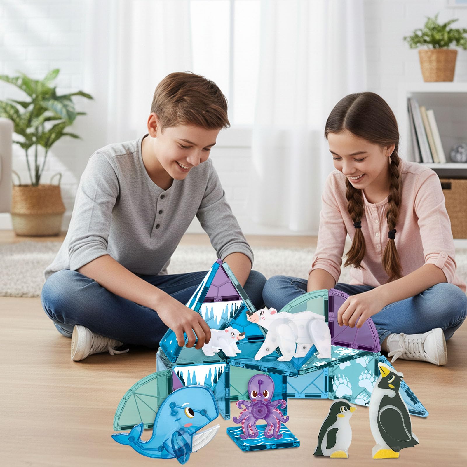 Magnetische Tegelconstructieset, 30 Stuks Magnetische Bouwstenen met Dier, Mini Magnetische Tegels, Leuke Decoratie voor Thuis (Oceaan