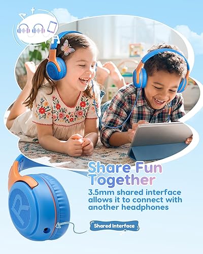 Miniatura 5 de Auriculares infantiles con cable, auriculares para niños pequeños con micrófono, auriculares de diadema, limitador de volumen de 8594 dB, conector