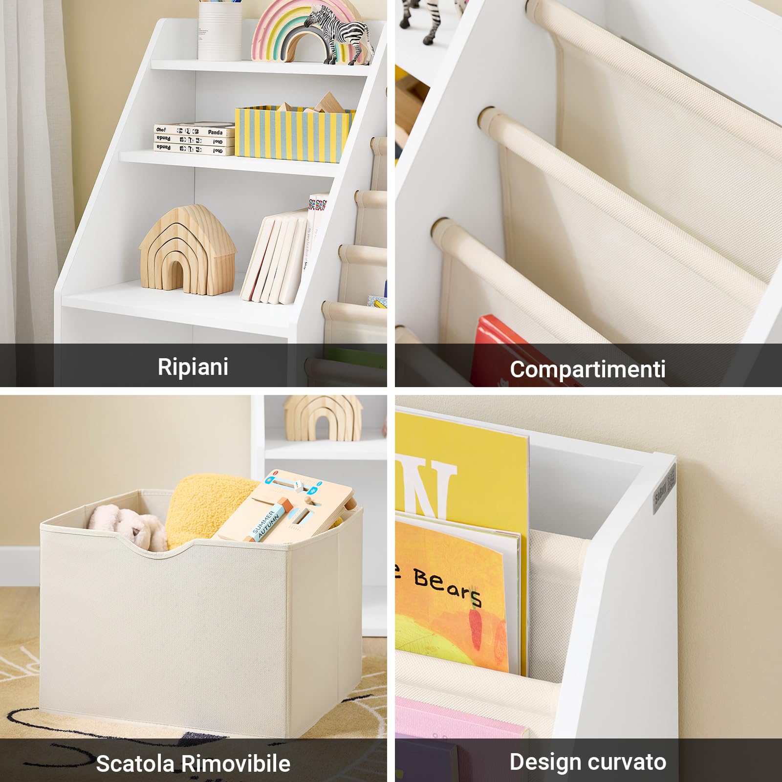SoBuy Libreria Montessoriana per Bambini con 6 Tasche in Tessuto 80x40x80cm