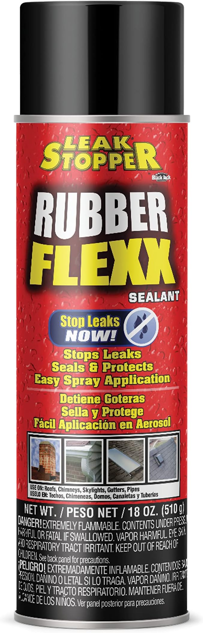 Rubber Flexx – Waterproof Repair & Sealant Spray - Point & Spray to Seal Cracks, Holes, Leaks, Corrosion & More | Black – 1 Bottle 18oz