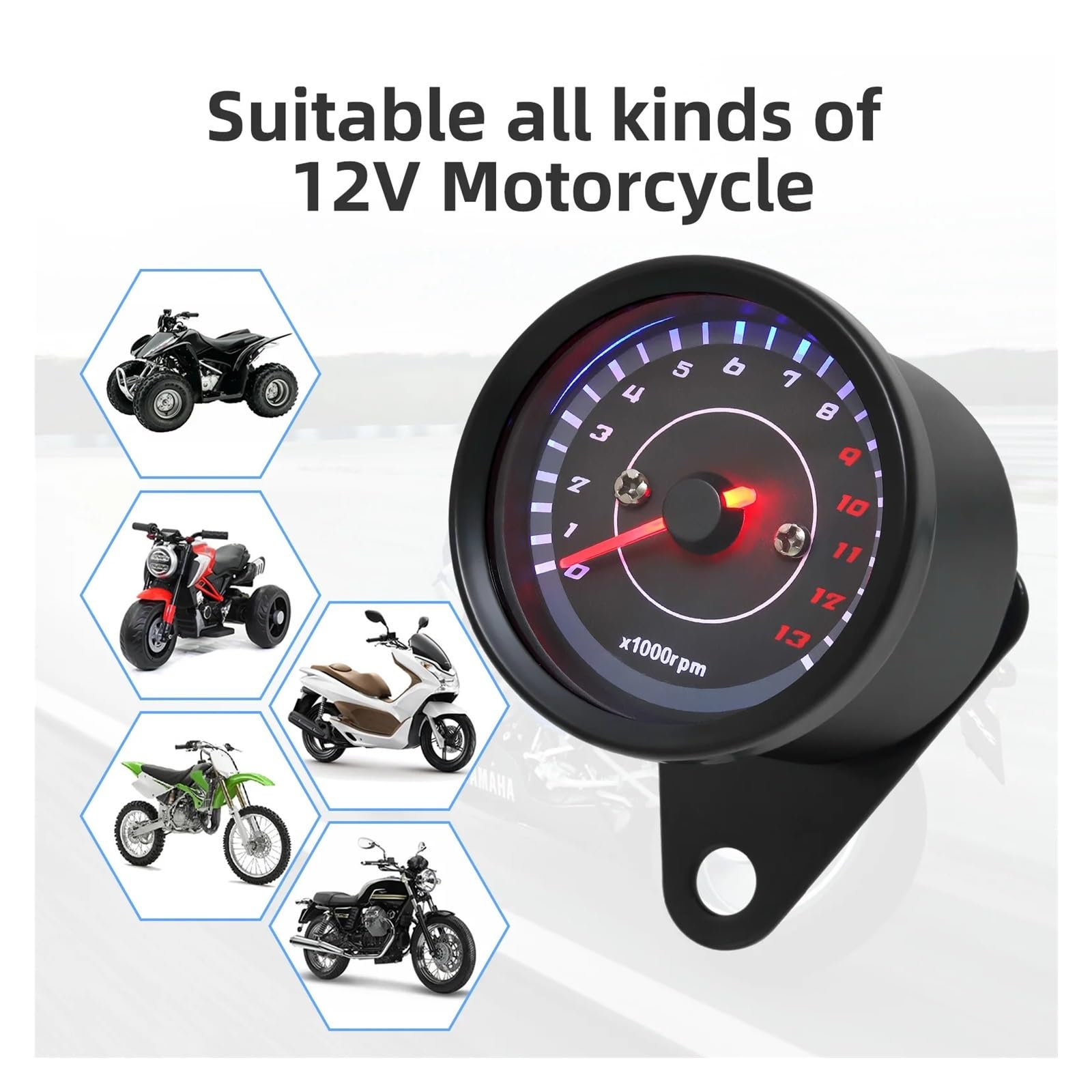 Contagiri Universale Per Motociclette Da 12 V, Contagiri Elettronico A LED, Accessorio Per Moto, Contagiri Elettronico Da 0 A 13000 Giri/min. Indicatore