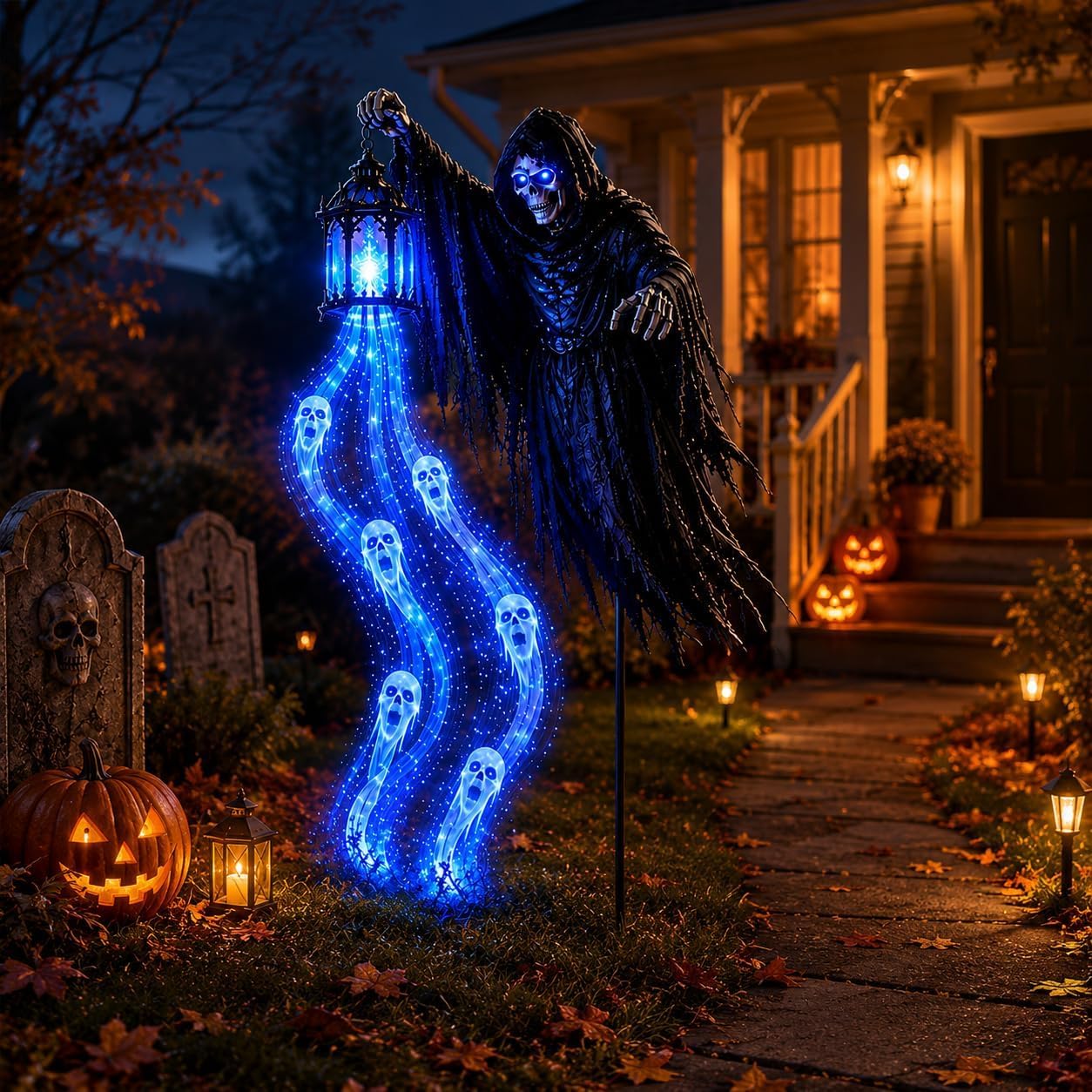 Halloween lights outdoor,Soul Harvester Animated Garden Light (Black And Blue)