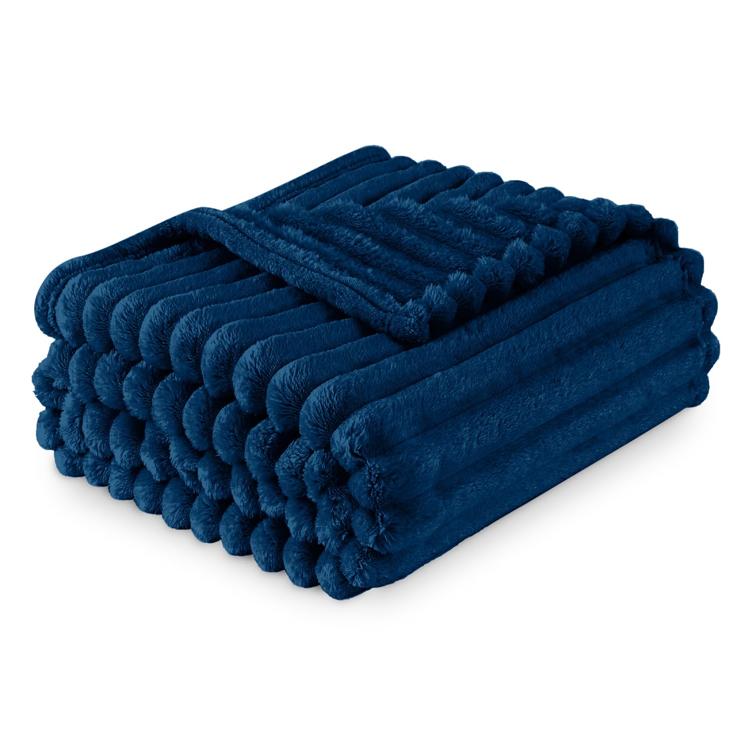 GC GAVENO CAVAILIA Luxury Faux Fur Ribbed Blanket Sofa Large Throw 200 x 240 Cm - Thermal Warm & Cosy Thick Fluffy Throws - Fleece Blanket Throw For Sofa Bed Couch - Navy — image 1