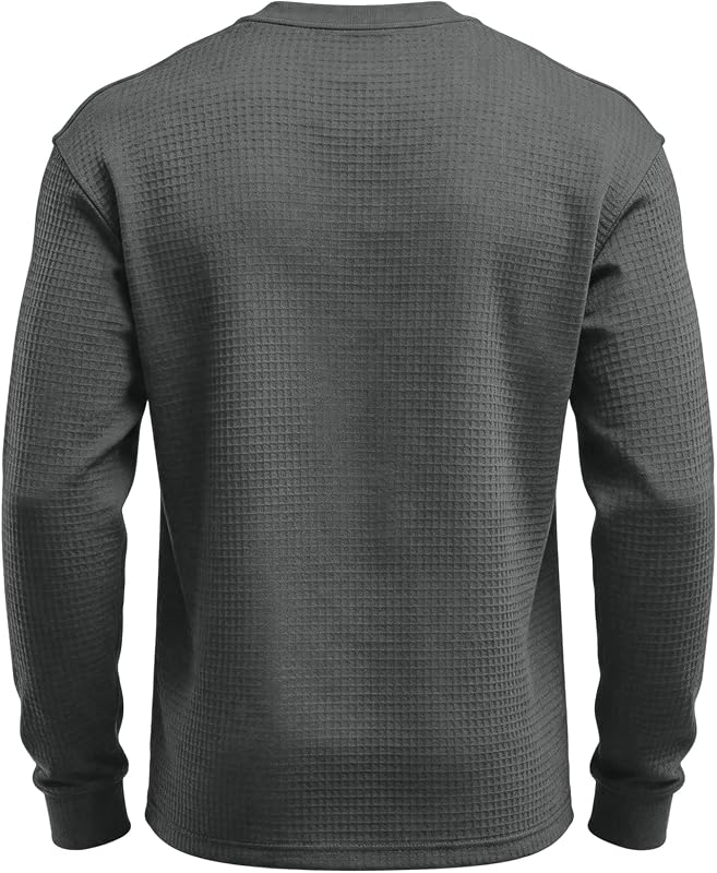 Elneeya Mens Rugby Shirt Game Day Waffle V005-dark Gray – Waffle Knit Texture：The textured waffle knit construction creates