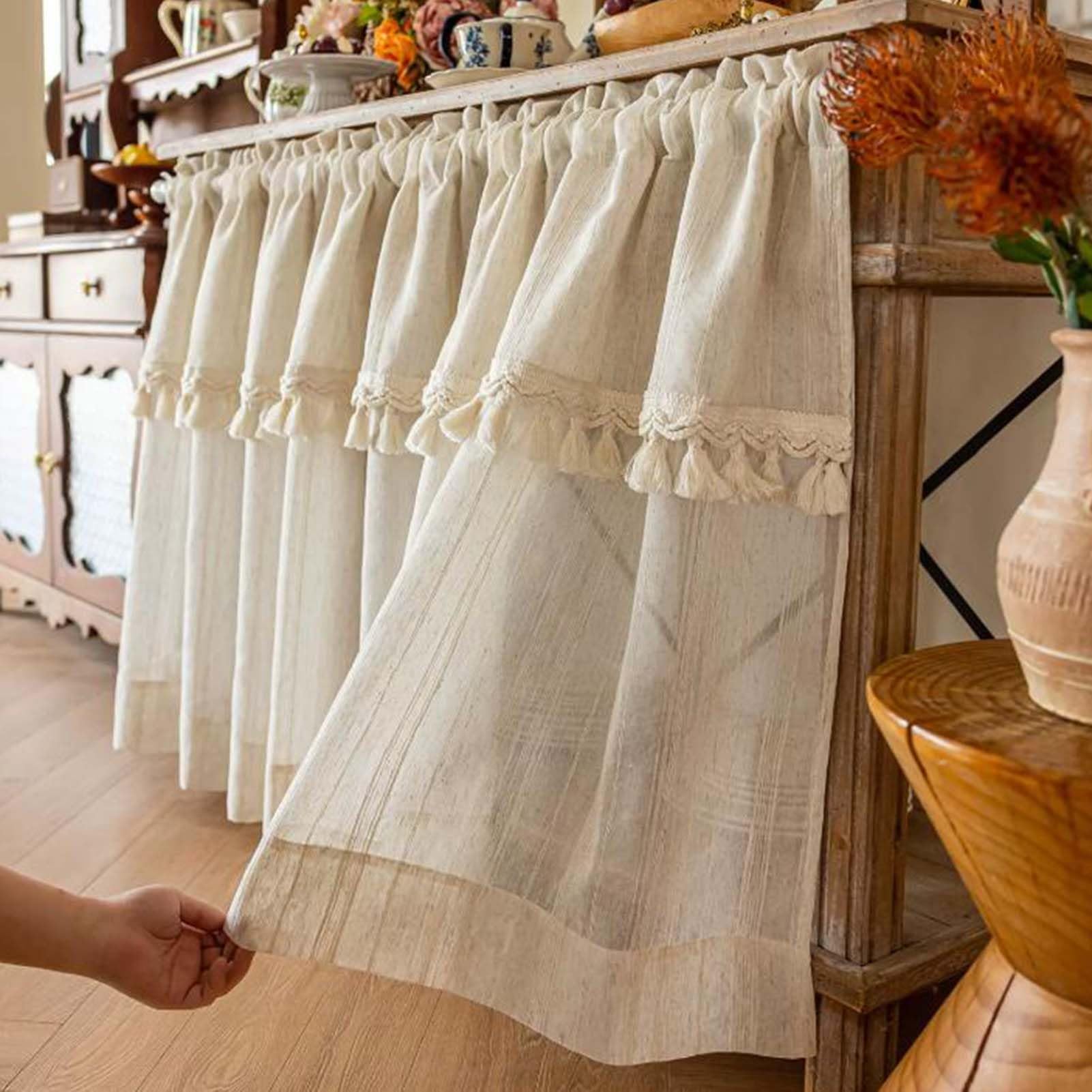 Tenda mezza corta da cucina sotto il lavello, tende a strati con tasca