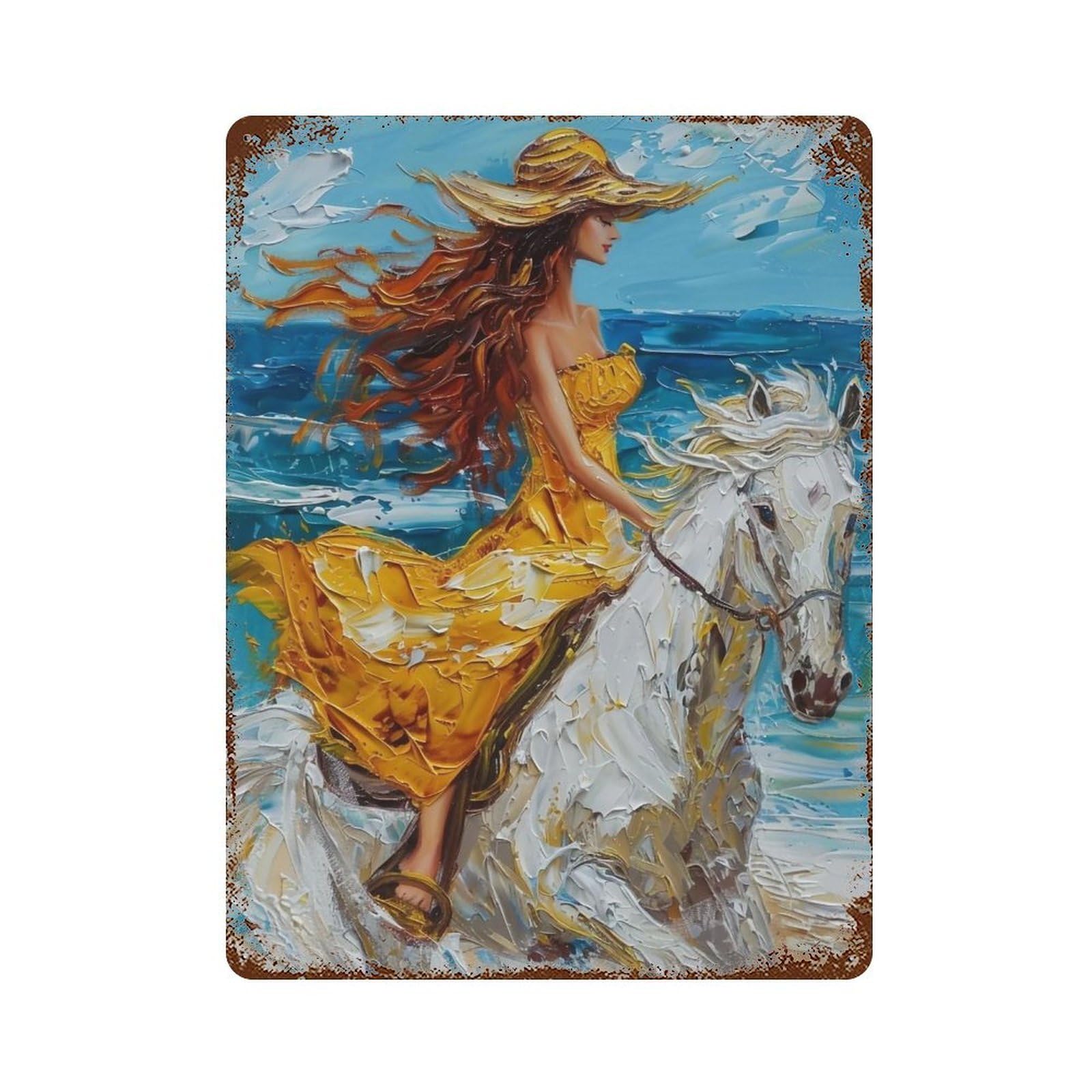 Hduryeyryy Multicolour Coastal Gallop In Yellow Gown 04 Wall Retro Iron Vintage Art Metal Tin Sign Poster Modern Home Cofffee Club Art Bar Shop Decor 40X30cm