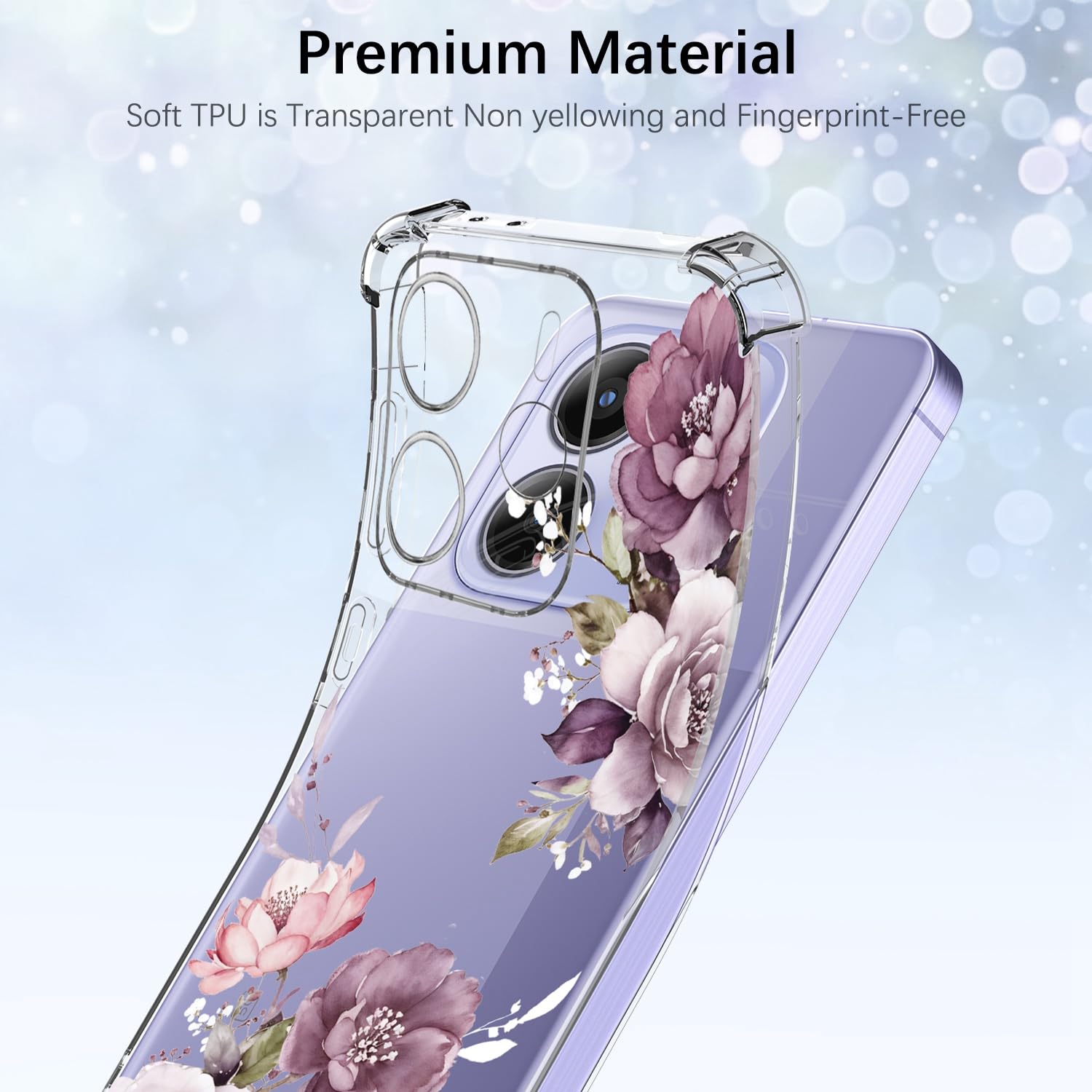 DiaryTown Cover per Xiaomi Redmi Note 14 5G Motivo Bello Trasparente Sottile Morbida TPU+PC Custodia in Silicone Antiurto Bumper Protettiva Case per Donne Ragazze - Mazzo Fiori
