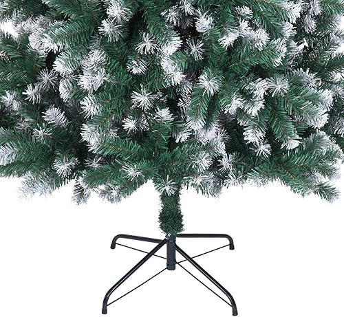 Miniatura 7 de Árbol de Navidad artificial flocado de 7.5 pies, árbol de Navidad nevado con bisagras verdes con piñas y bayas rojas, árbol de Navidad de PVC