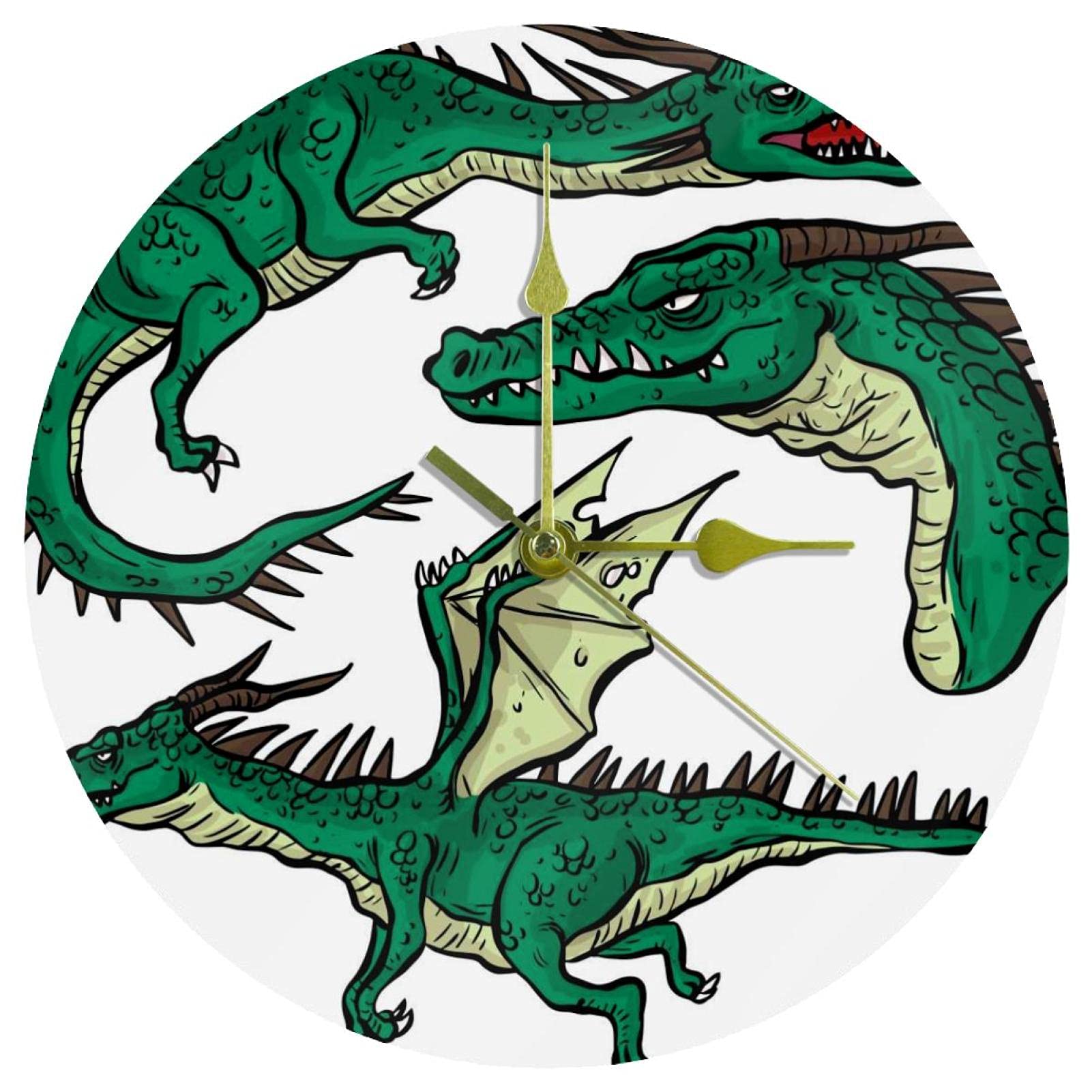 Horloge murale ronde acrylique dragon vert 24 cm silencieuse pour décoration bureau et maison