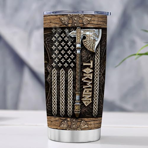 Miniatura 5 de wowcugi Regalos vikingos personalizados, vaso vikingo de 20 onzas, 30 onzas, bandera de los vikingos nórdicos americanos, taza de viaje, taza de