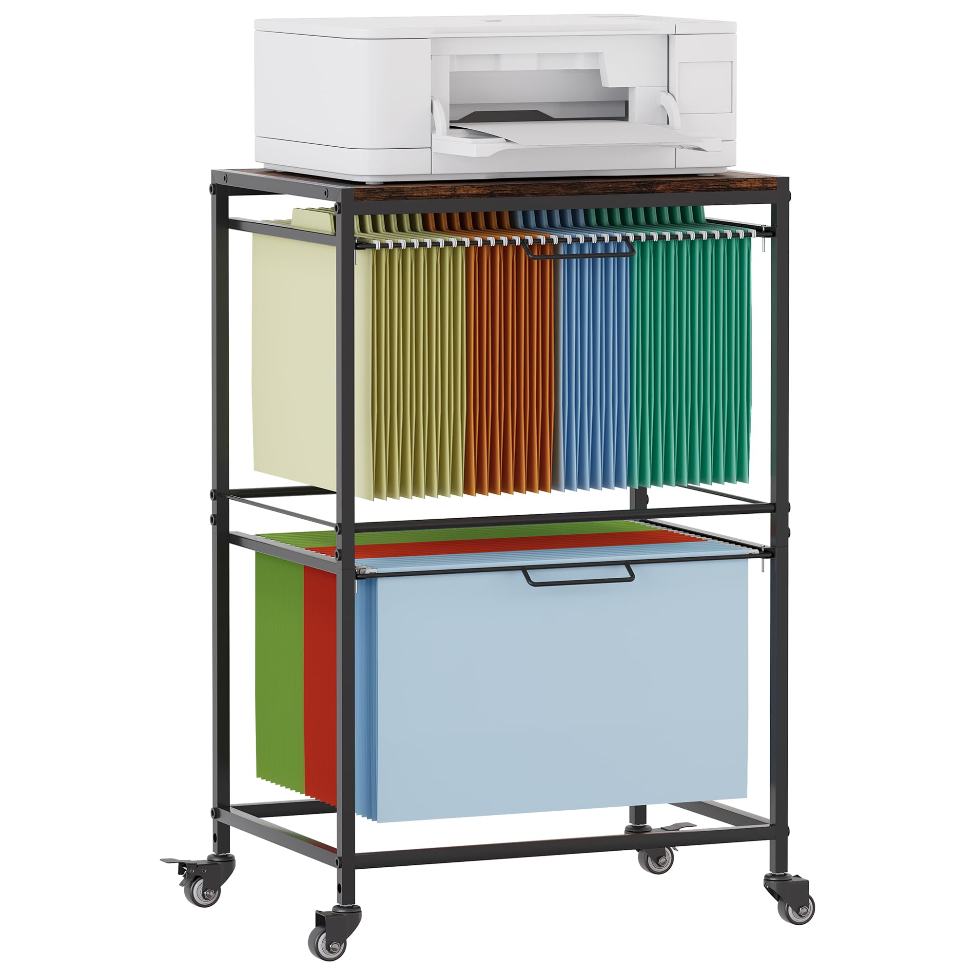 Photo 1 of EasyPAG Rolling Hanging File Folder Cart, 2 Tier Metal Pull-Out File Rack for Letter and Legal Size Folders, Portable Filing Cart for Office Home, Black