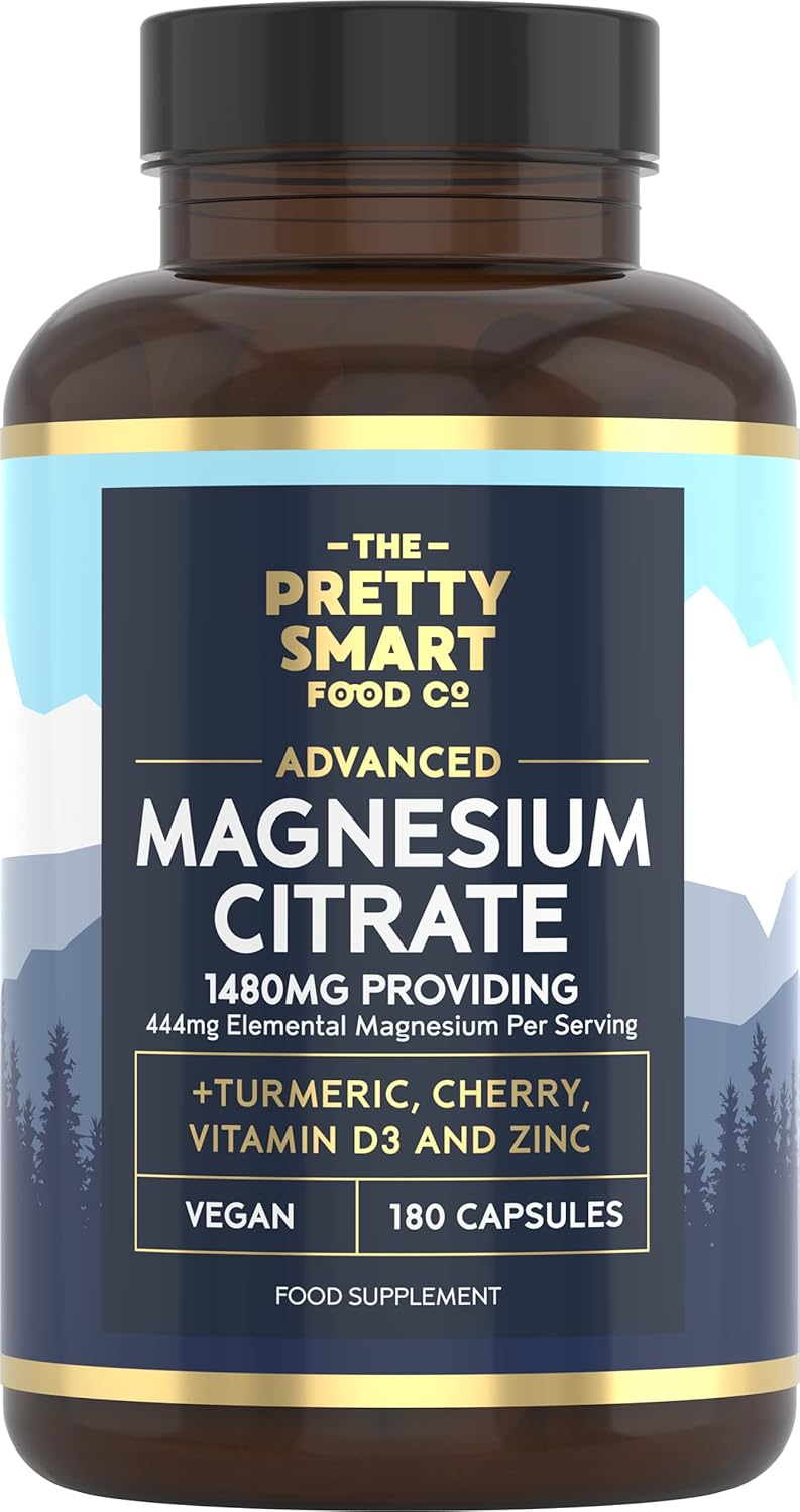 Magnesium Citrate 1480mg – 180 Vegan Magnesium Capsules not Magnesium Tablets – with Turmeric, Zinc, Vitamins D3 & B6 – High Absorption Premium Magnesium Supplements – 90 Day Supply – UK Made