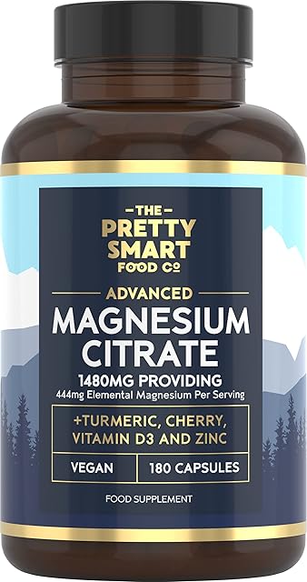 Magnesium Citrate 1480mg  180 Vegan Magnesium Capsules not Magnesium Tablets  with Turmeric, Zinc, Vitamins D3 & B6 - High Absorption Premium Magnesium Supplements  90 Day Supply  UK Made