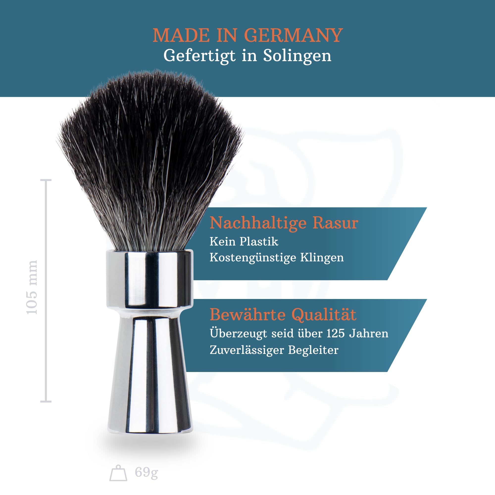 MERKUR Blaireau de rasage 1100 - Fibre noire - Poils synthétiques - Chrome brillant - Végétalien - Manche en aluminium - Fabriqué en Allemagne