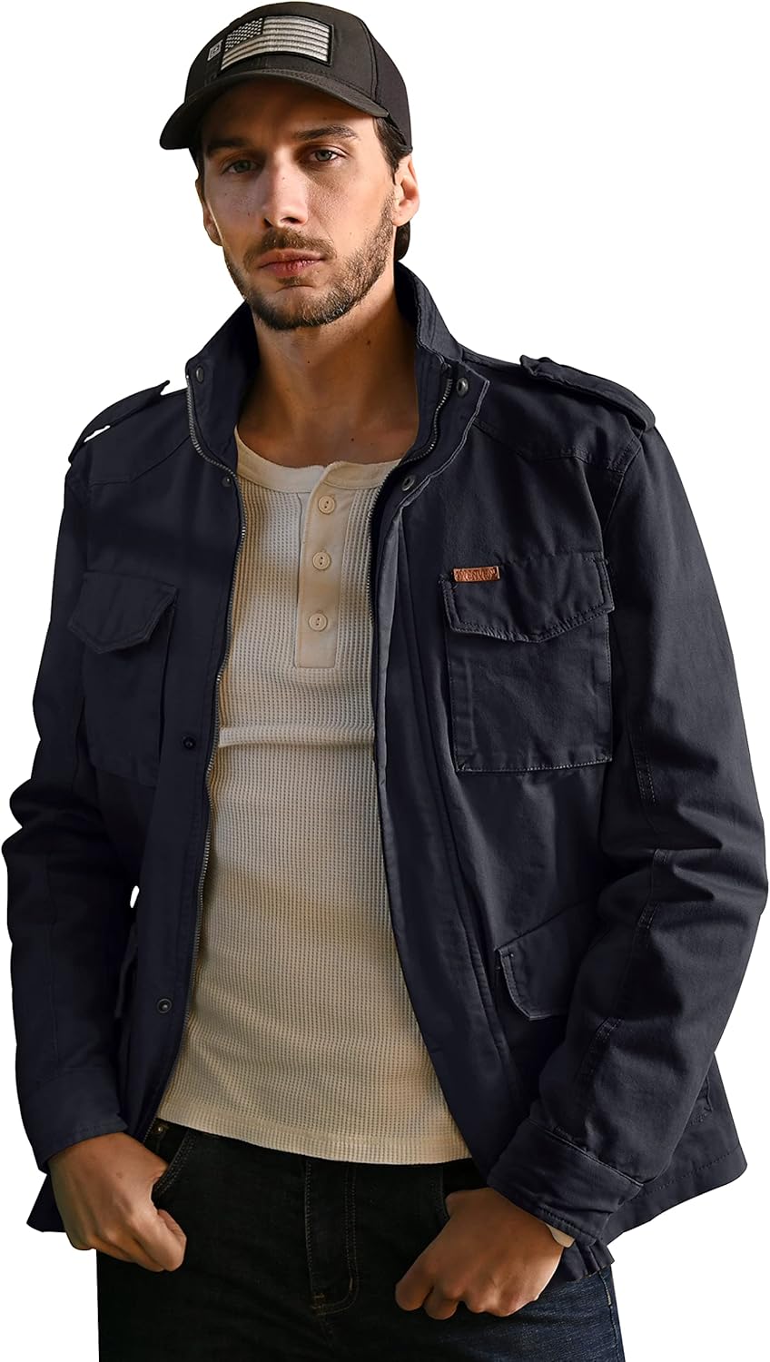 WenVen Men's Lightweight Military Style Jacket Twill Cotton Windbreaker - Image 5