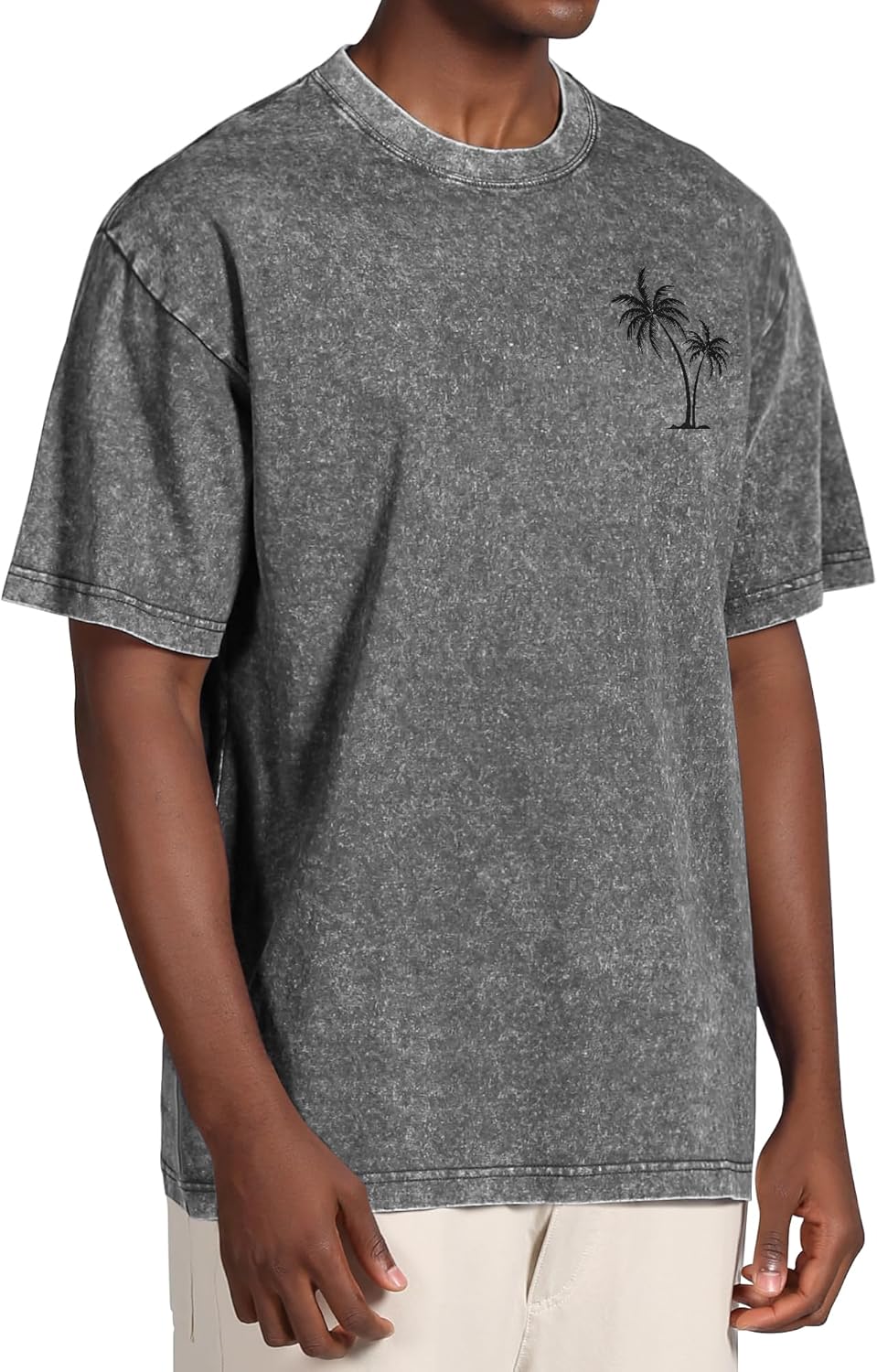 Men's Short Sleeve Shirts Oversized Cotton Vintage Washed T-Shirt Palm Tree Graphic Tees Summer Casual Tops - Image 4