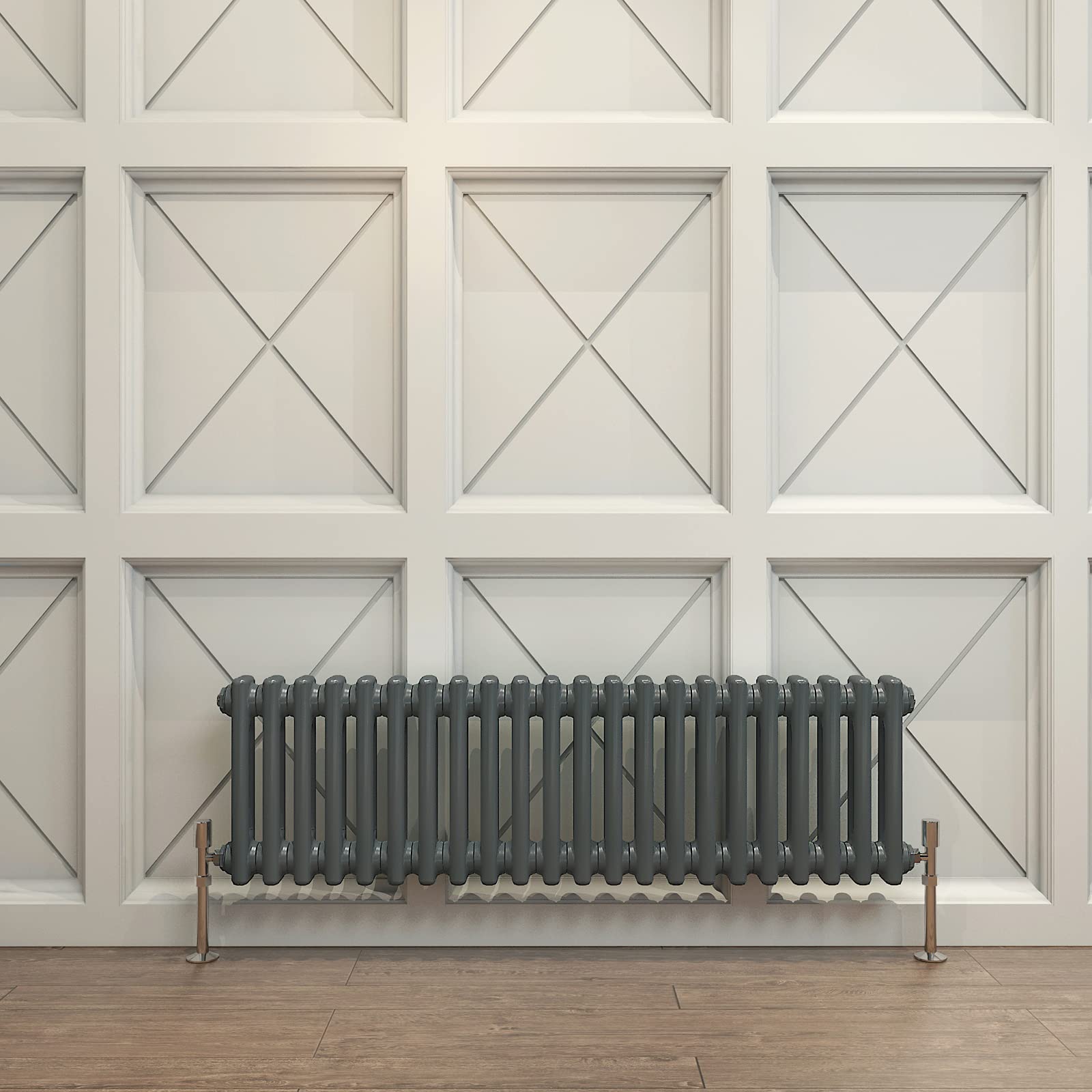 Acezanble∣2 Column Radiator, Horizontal 300mm Anthracite Wide Low Tradiontal Cast Iron Style Radiator Centre Heating for Window Hallway — image 1