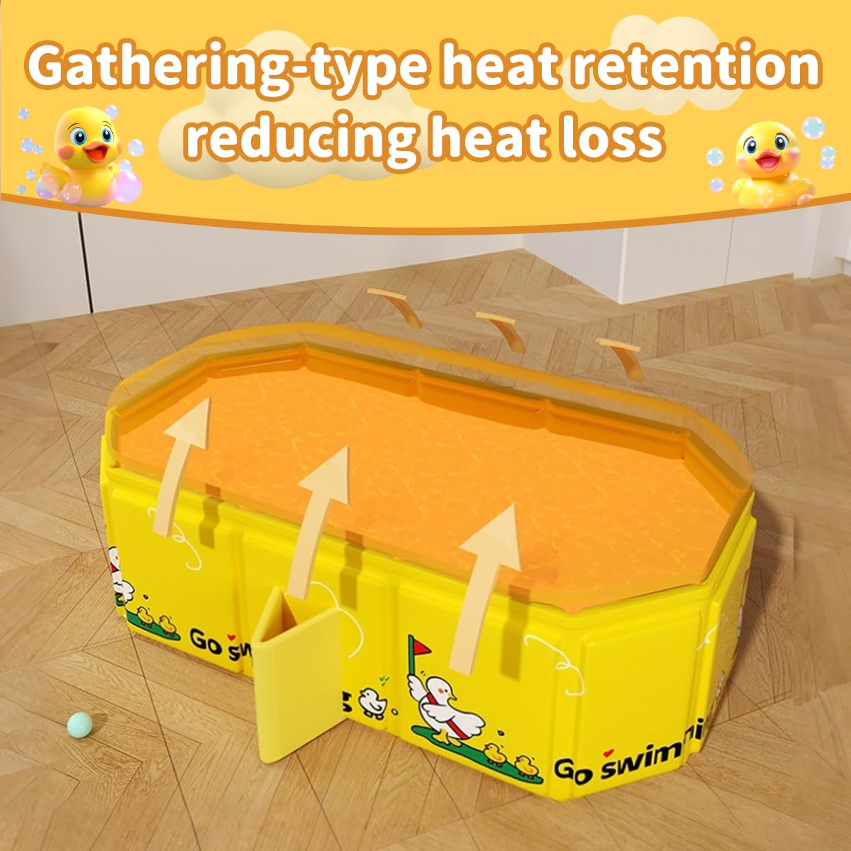 Bañera plegable para Niños, Bañera Grande para Niños Pequeños,Bañera Portátil con Juguetes para Niños,Trae 5 pelotas oceánicas y 2 patitos de goma gigantes (Amarillo) — view 2