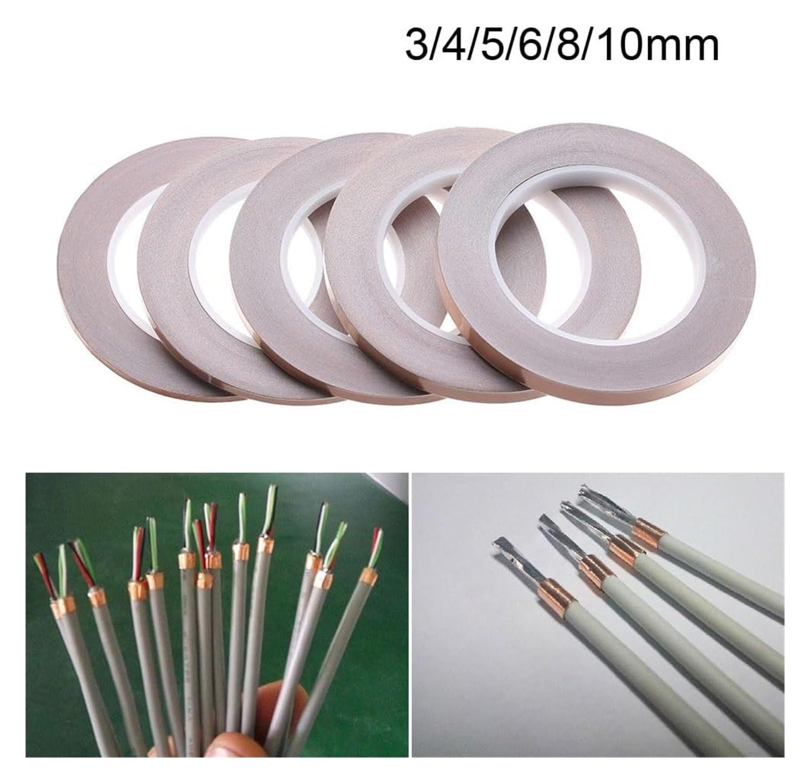 Nastro in Foglio di Rame, Nastro schermante EMI in Lamina di Rame conduttivo monofacciale da 30 m*3/4/5/6/8/10 mm(3mm)