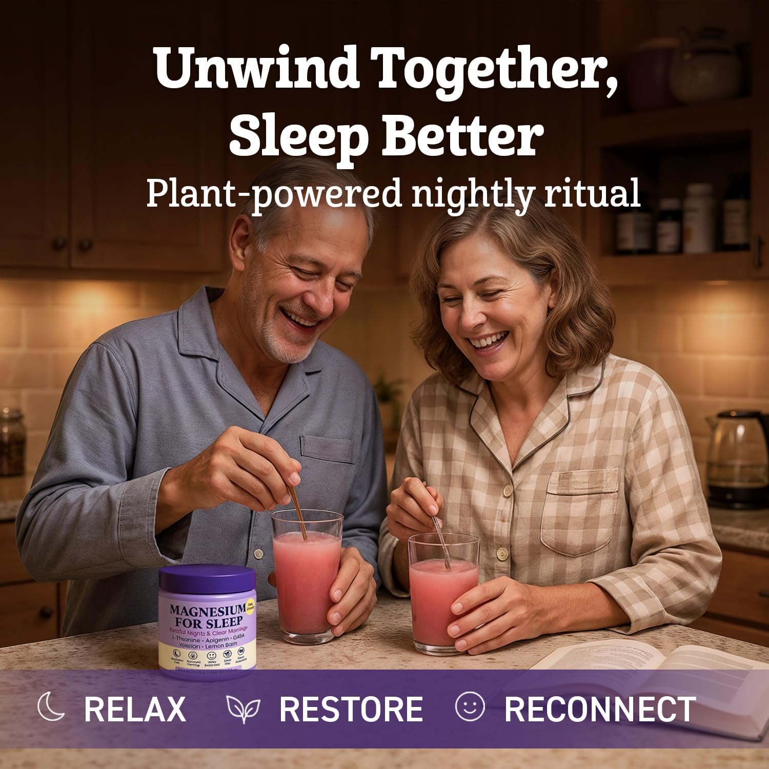 Magnesium Glycinate Powder for Sleep - Magnesium Sleep Aid Without Melatonin - Natural Sleep Drink Mix with GABA, L-Theanine, Apigenin, Valerian & Lemon Balm