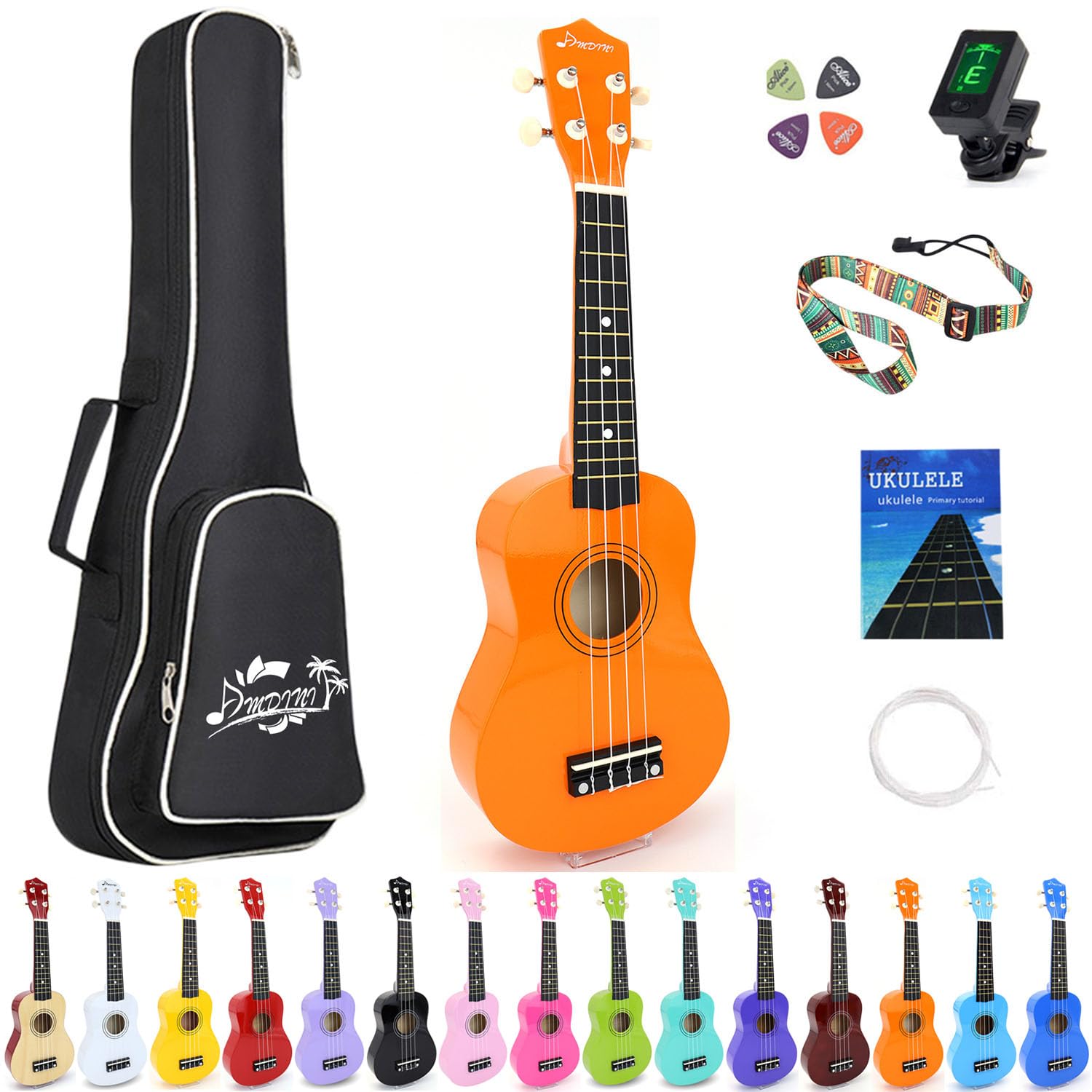 21 Inch Ukulele for Beginners Basswood Soprano Ukelele Kit for Kids Adult Student Starter Mini Guitar Ukalelee Pack Bundle with Book Gig Bag Tuner Strap Picks Nylon Strings (Orange)