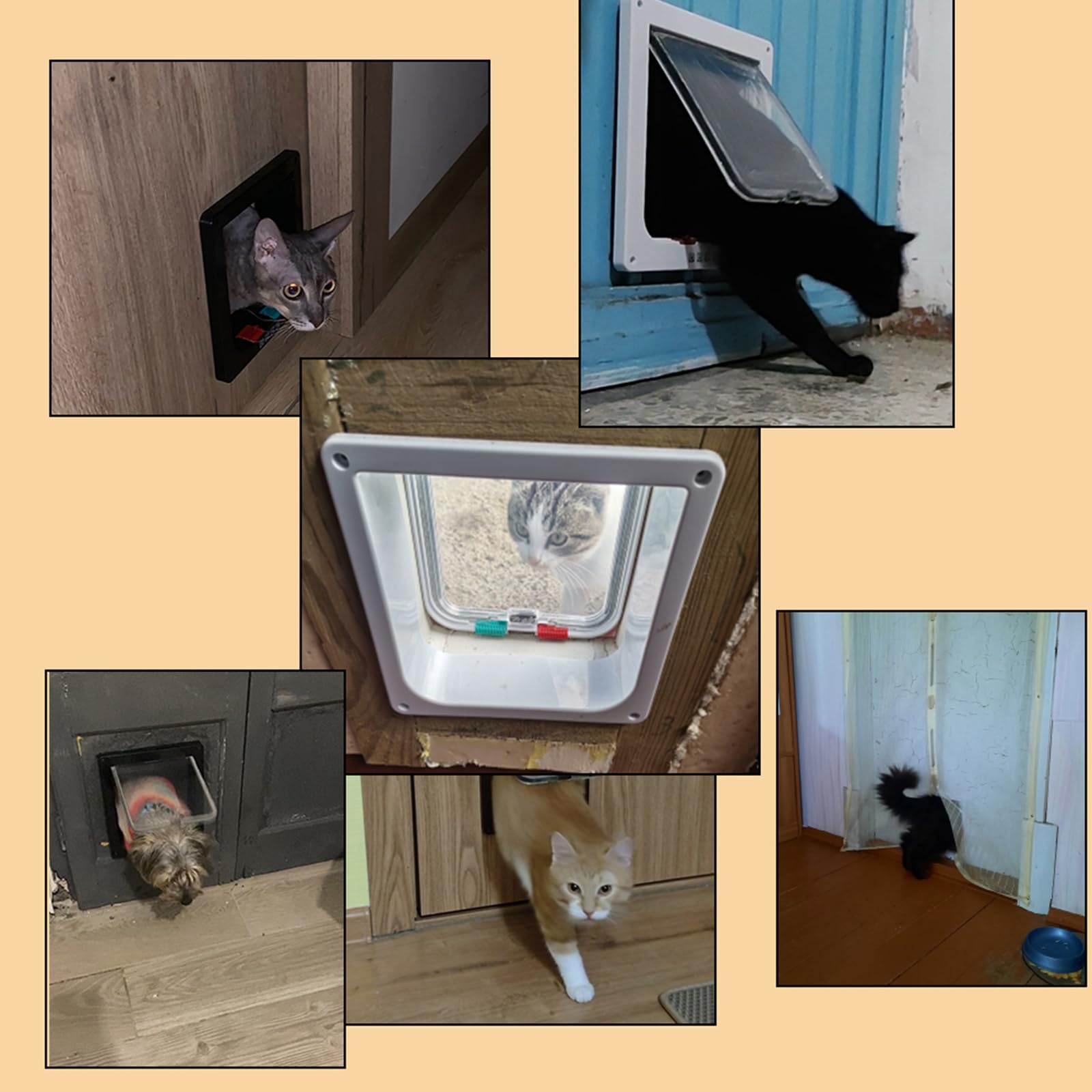 Katzenklappe Katzentür Für Fenster, Fliegengittertüren Und Schiebetüren, Sicherheitstür Für Haustiere Mit 4-Wege-Sperre, Wetterfeste Katzenklappe Für Dünne Tür Und Wand,XL