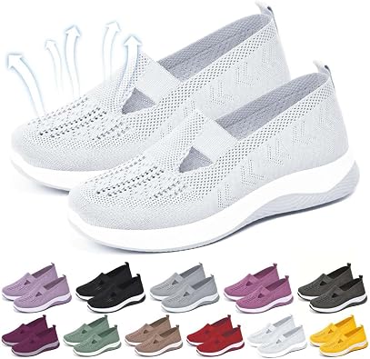 Summer Breathable Non-Slip Soft Sole Elderly Shoes, Womens Casual Orthopedic Walking Flats for Middle-Aged and Seniors