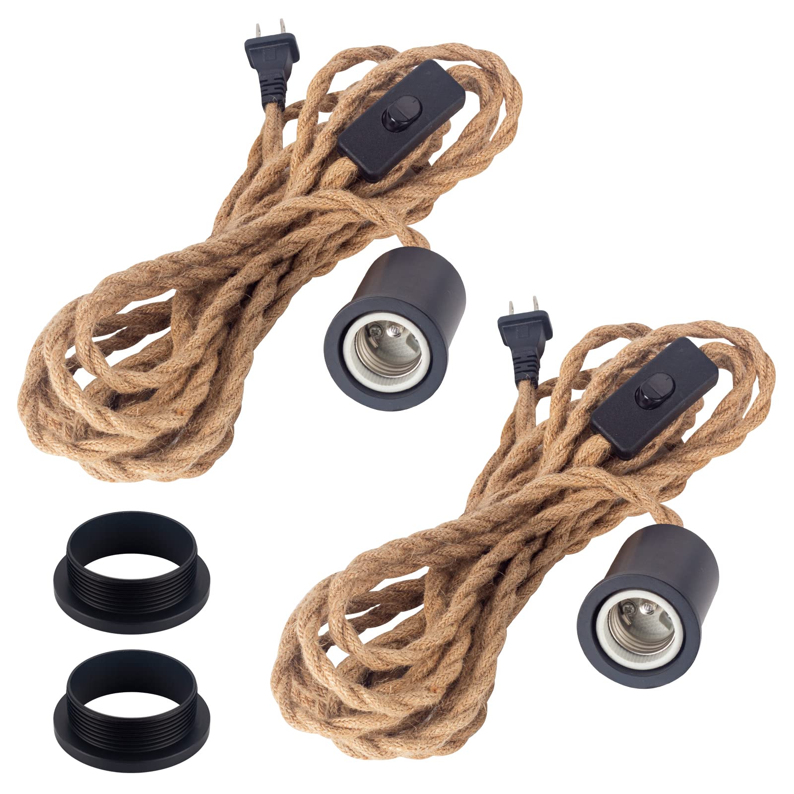 Pendant Light with Plug in Cord Hanging Vintage Hemp Rope Swag Lamp Kit Twisted Lantern Cords with Switch Replacement Industrial Farmhouse DIY