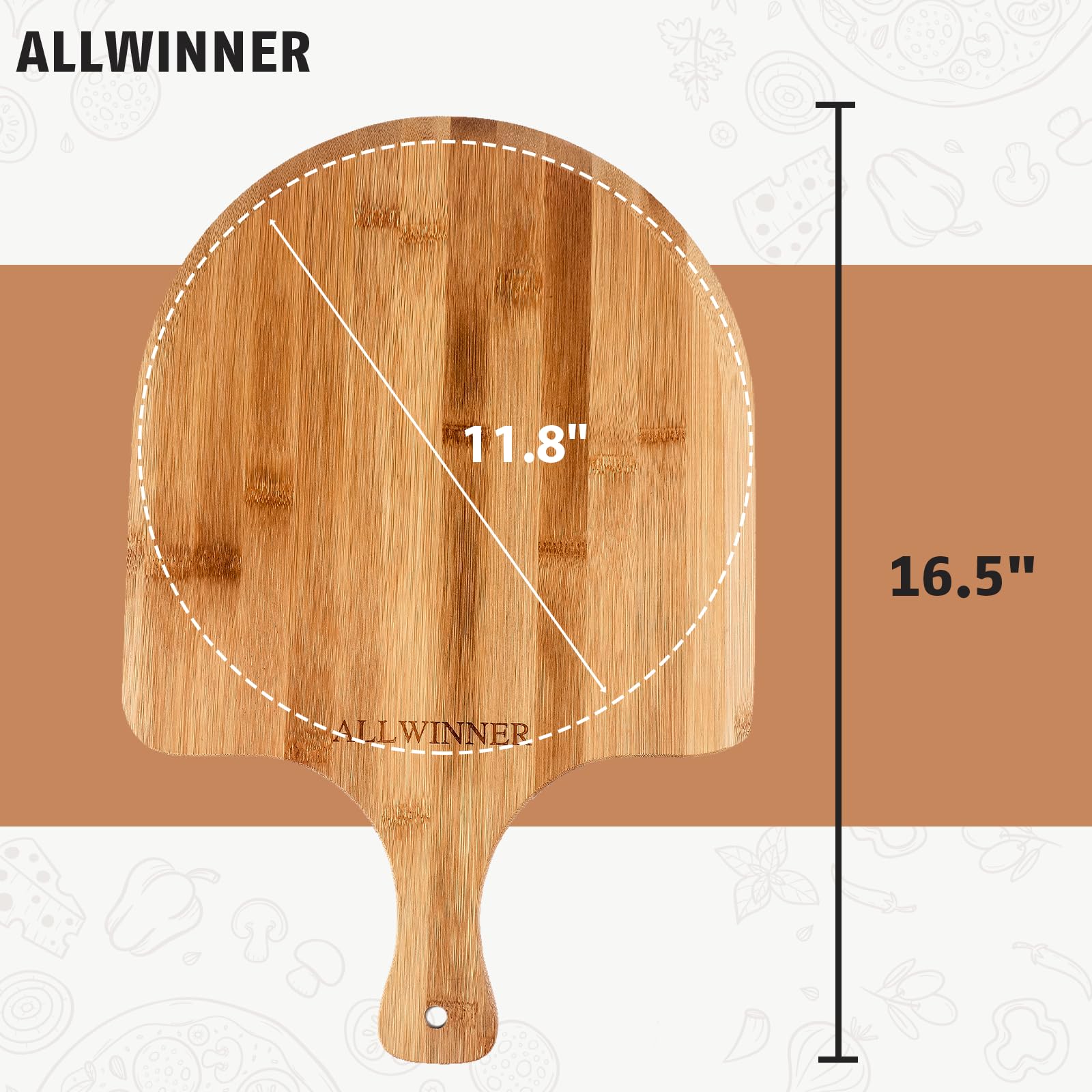 Pala de pizza de 12 pulgadas, paquete de 2 paletas de pizza de bambú, cáscaras de madera para hacer pizza, tabla de cortar de pastel de pan de pizza para cocina 6