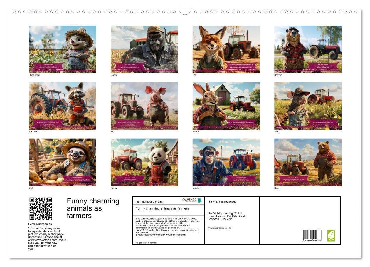Funny charming animals as farmers (Wall Calendar 2027 DIN A2 landscape), CALVENDO 12 Month Wall Calendar: A funny calendar with animals in a farmer outfit