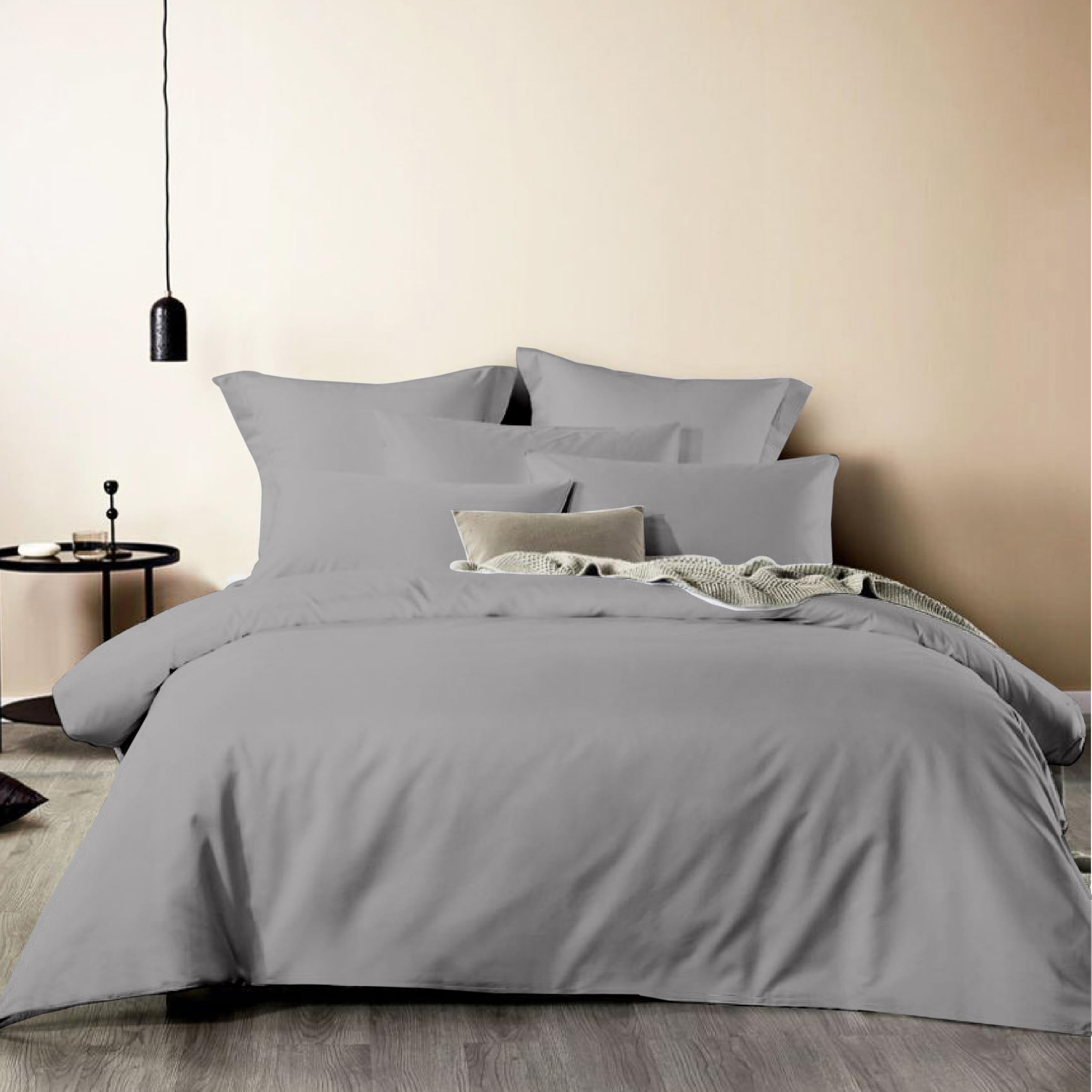 Kotton Culture 800 Thread Count Silver Duvet Cover with Two Pillowcase, 100% Egyptian Cotton 3-piece Super King Quilt Cover Set Zipper Closure, Luxe Soft European Duvet Bedding (260 cm x 220 cm)