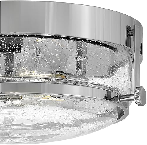 Miniatura 5 de Hinkley Harper 3640CM-CS - Lámpara de techo pequeña empotrada, diseño retro, anillo de metal prominente, pomos decorativos, cromo + vidrio semillero