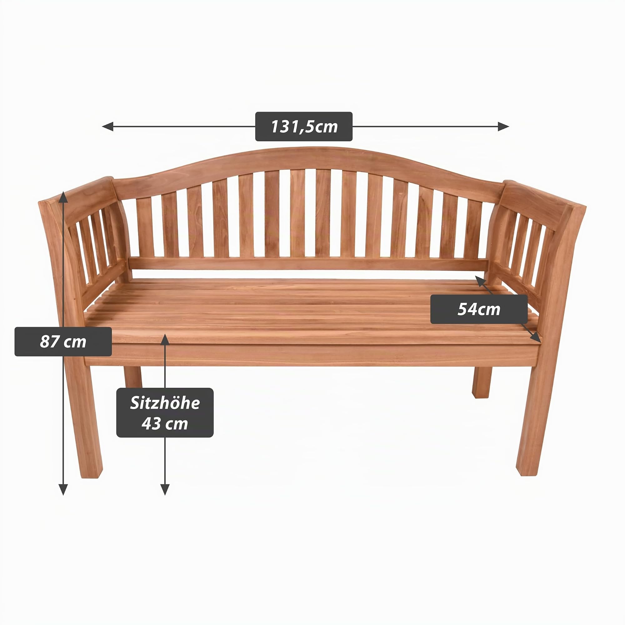 Divero 2-Sitzer Gartenbank „Welle“ aus Teakholz behandelt – Farbe Braun | Rückenlehne in Wellenform