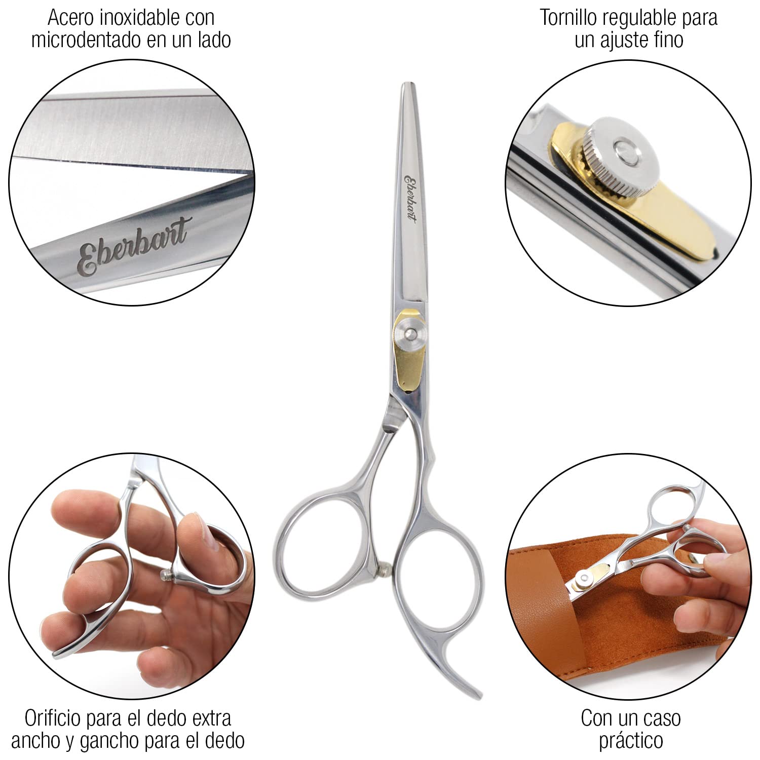 Tijeras para Barba + Estuche de Cuero Sintético – Tijeras de barbero profesional para cuidar y recortar la barba y bigote
