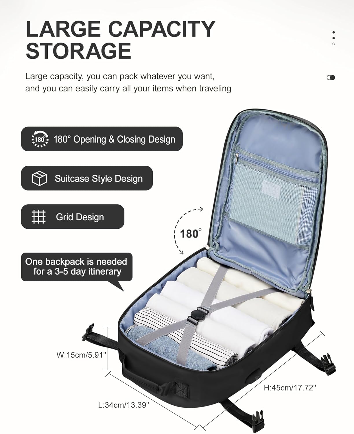 BJLFS Carry On Backpack, Travel Backpack for Women Men Flight Approved, Personal Item Travel Bag for Airplanes, 14-15.6 Inch Laptop Business Backpack, Casual Daypack Gym Hiking Bakpack(simple, Black) - Image 2