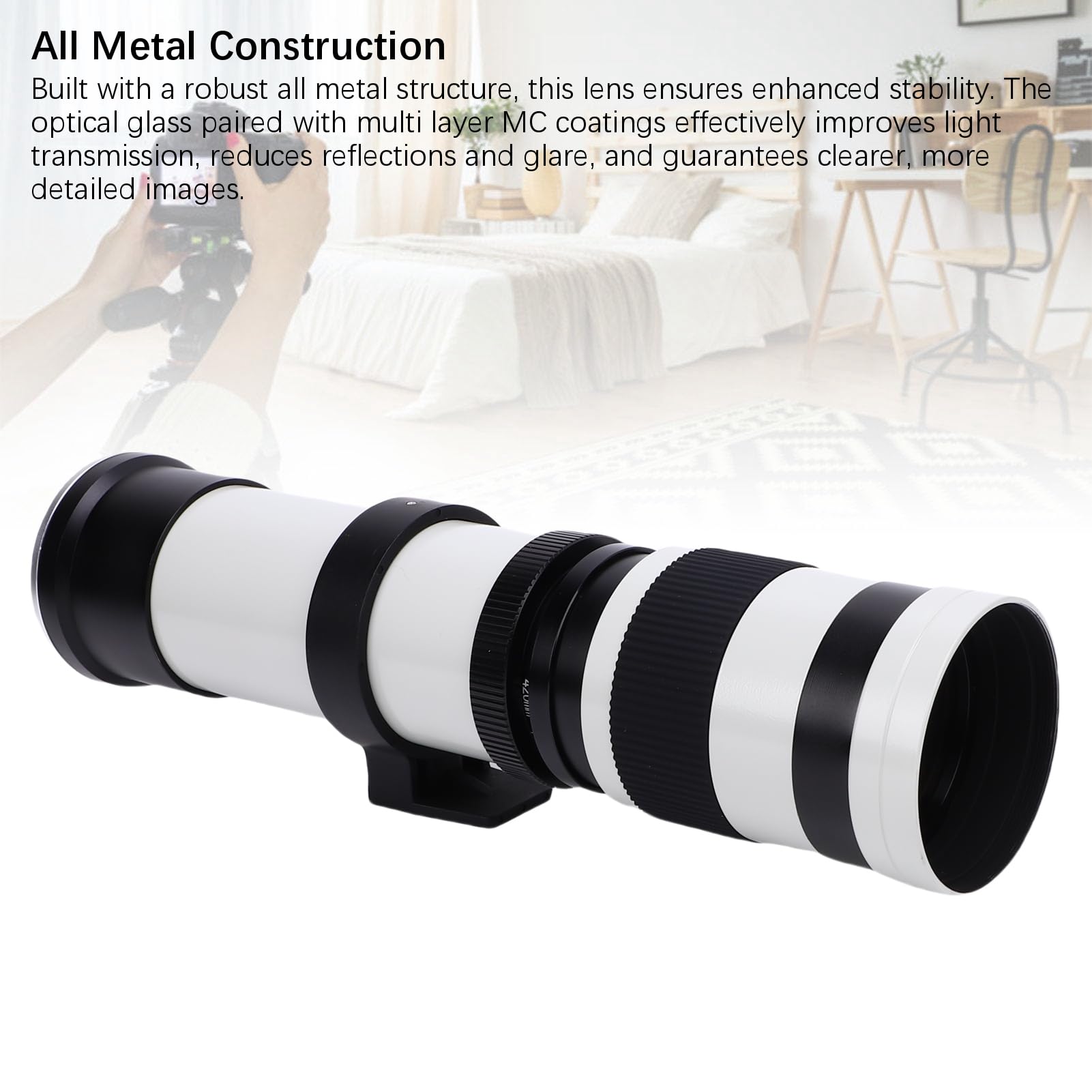 Akozon Camera Teleobiektyw na Obiektyw F8.3 do F16 420 do 800 Mm Obiektyw do Mocowania RF (WHITE)