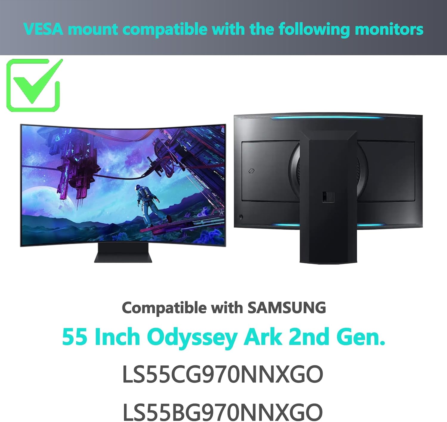 Odyssey Ark 55 VESA Adapter compatible with Samsung 55" Odyssey Ark 2nd Gen LS55CG970NNXGO LS55BG970NNXGO Curved Monitor, 200*200mm VESA Mount