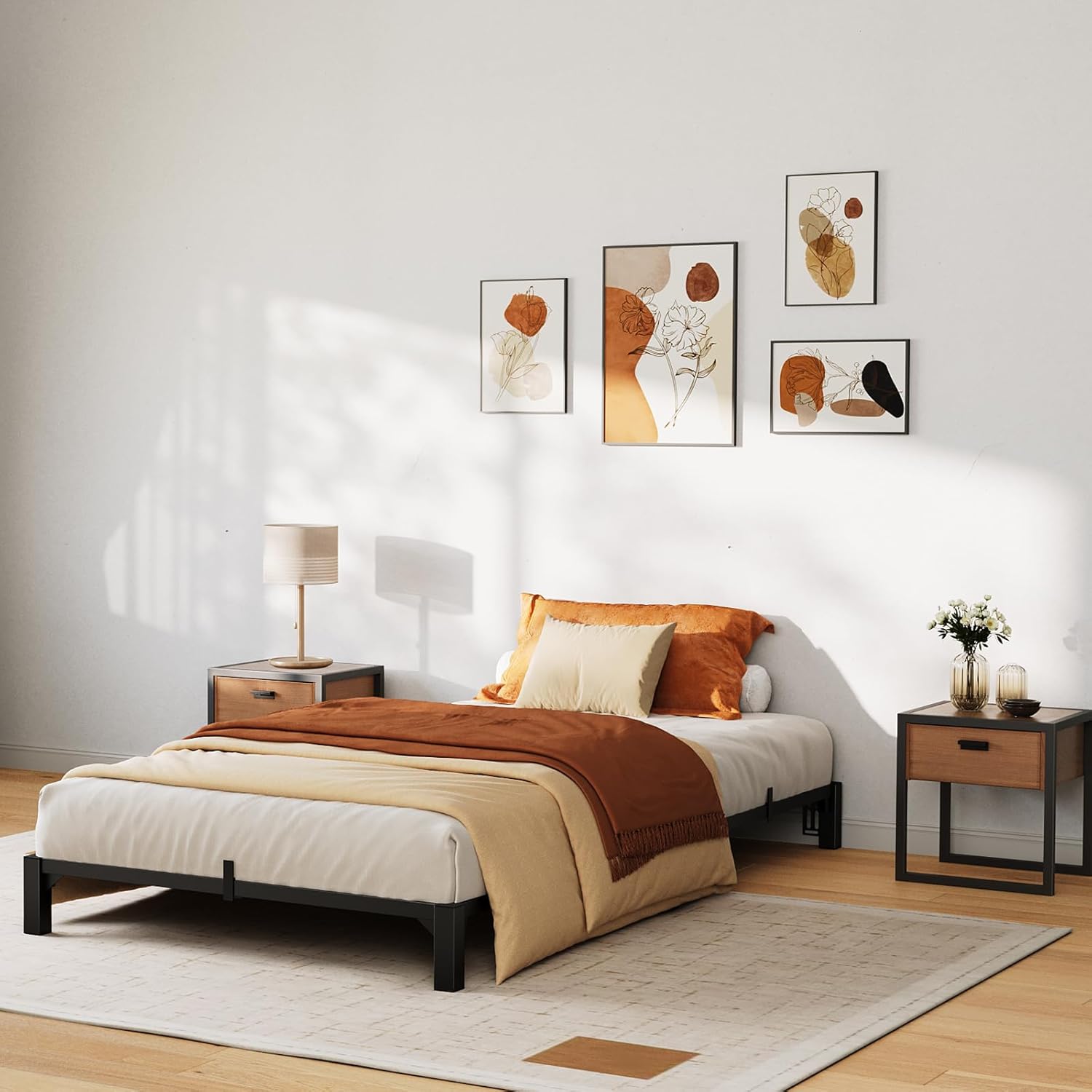 IDEALHOUSE Twin Size Bed Frame 6 Inch – Low Profile Metal Platform Bed with No-Screw Assembly, Heavy Duty Steel Slats, No Box Spring Needed, Quiet Support for Guest Room & Small Spaces