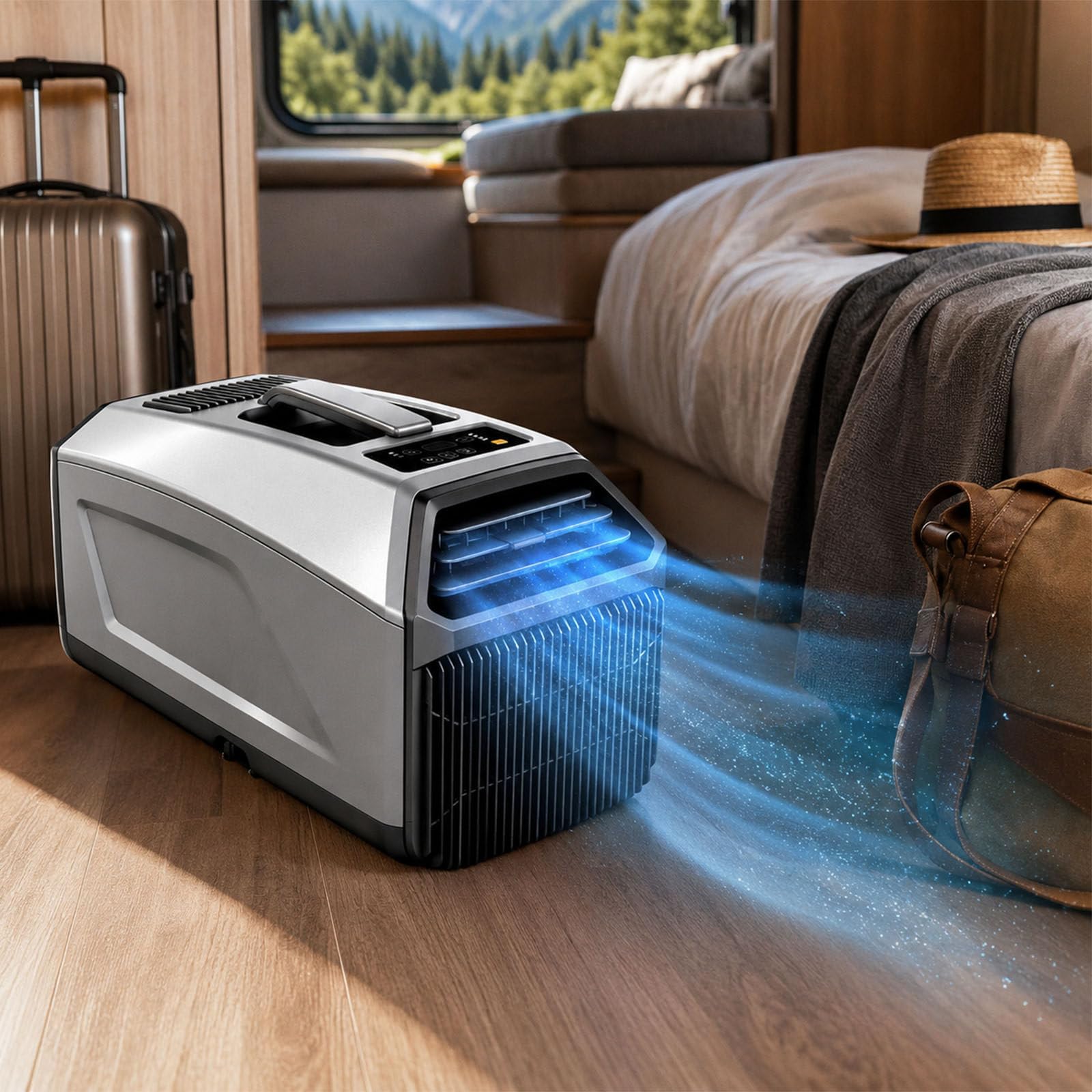 smafoseedding 3 In 1 Air Conditioner, Portable Mobile Air Conditioner,4500/5100 Btu Camping Ac Unit For Rv, Tent And Truck, Low Noise Sleep Mode, Dual Hose Cooling, Drain Hose, Remote Control 1300W