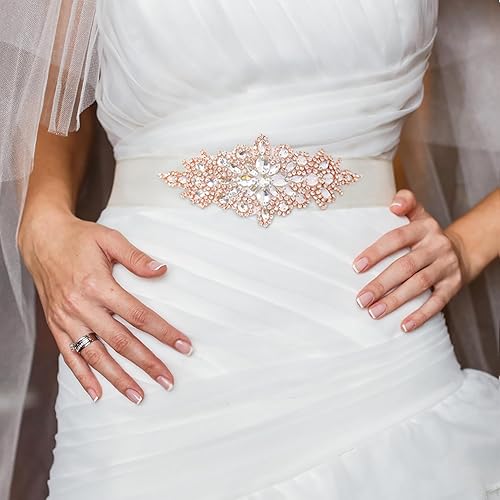 Vista 50 de DUOBAO Rhinestone Pearl Bead Applique Iridescent Rhinestones Appliques for Dresses Vintage Crystal Bridal Sash Wedding Dress Belt