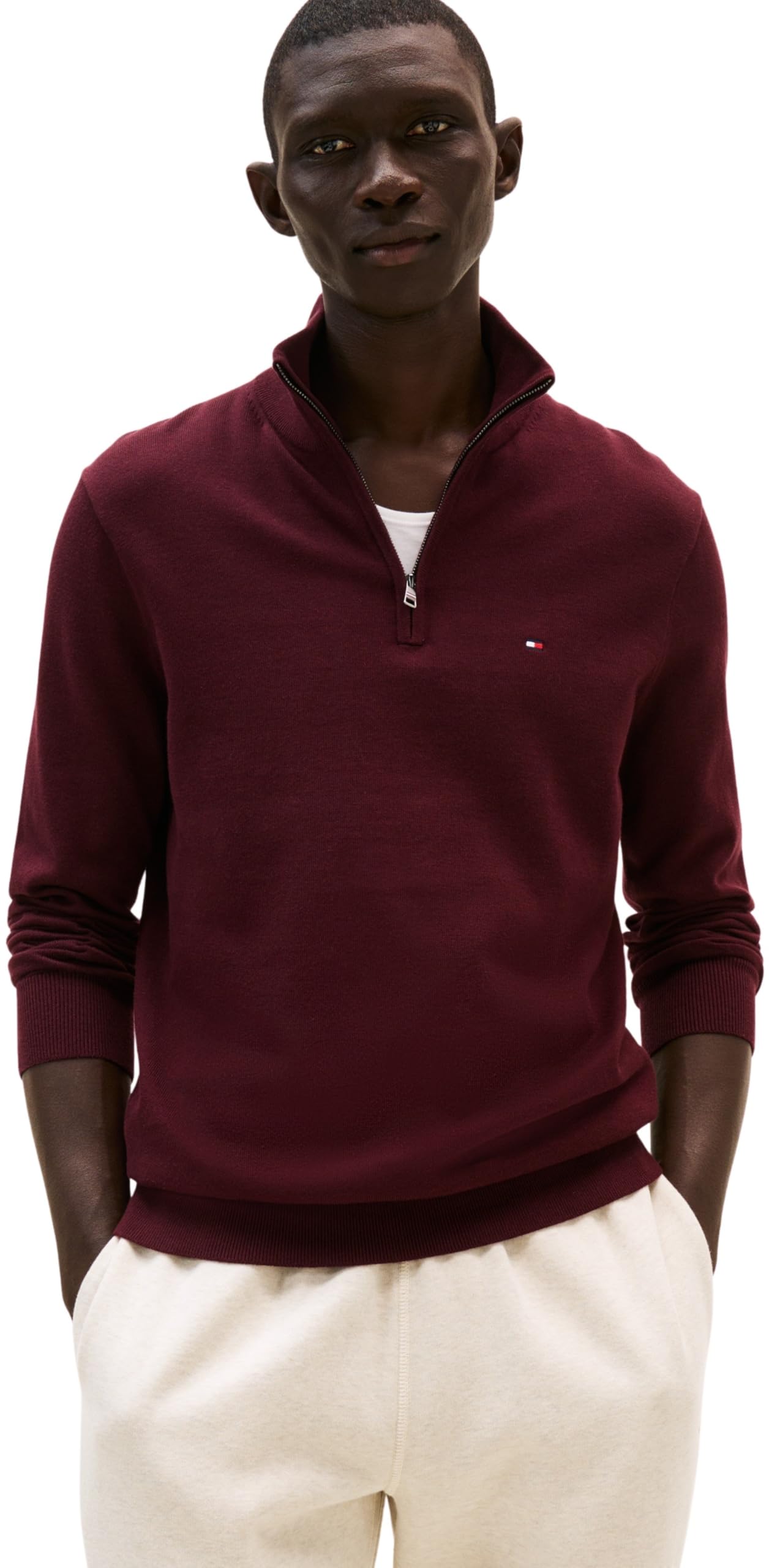 Tommy Hilfiger Men’s Essential Cotton Half Zip Jumper, Red (Deep Burgundy), XXL