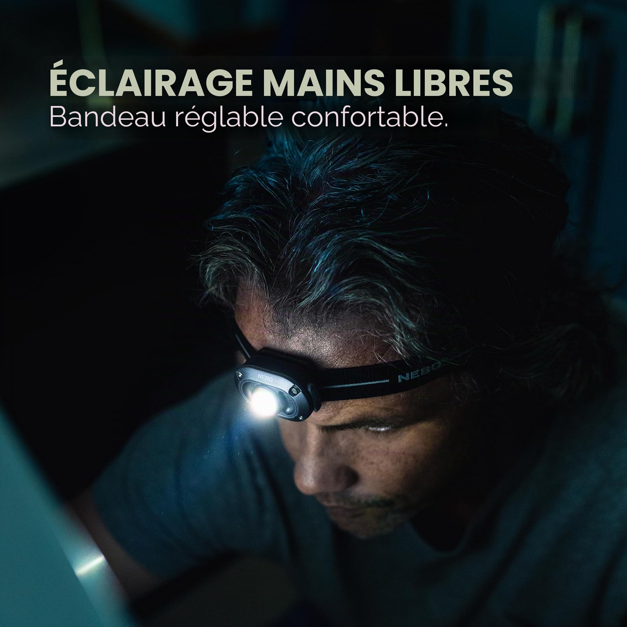 NEBO Mycro 250 Headlamp - Lampe Frontale Légère Rechargeable et Lampe de Casquette - Avec Courroie de Tête Réglable et Résistance à l'eau IPX4 - 2 Pack
