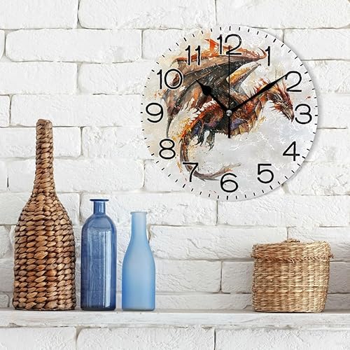 Miniatura 3 de Reloj de pared con diseño de dragón volador, funciona con pilas, sin tictac, de cuarzo, analógico, rústico, rústico, redondo, decoración retro para