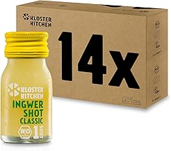 Kloster Kitchen Bio Ingwer Shot Classic 1SHOT 14 x 30 ml mit echten Ingwerstückchen I Ingwershot vegan in der To Go Glasflasche I süß-scharf ohne Zusatzstoffe & mit natürlicher Süße